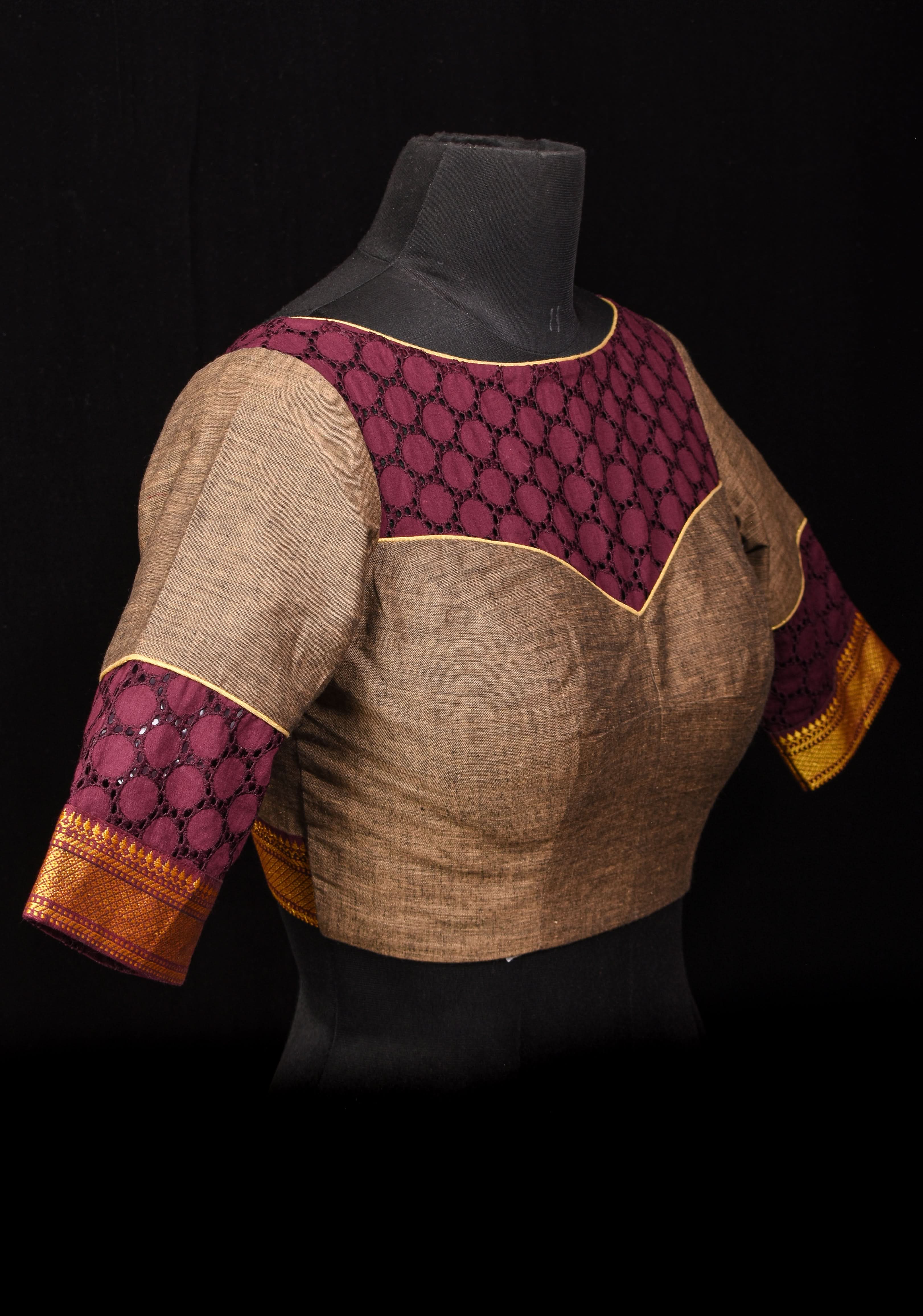 Made To Order: Mangalagiri Cotton and Hokoba yoke Panel blouse | Shobitam