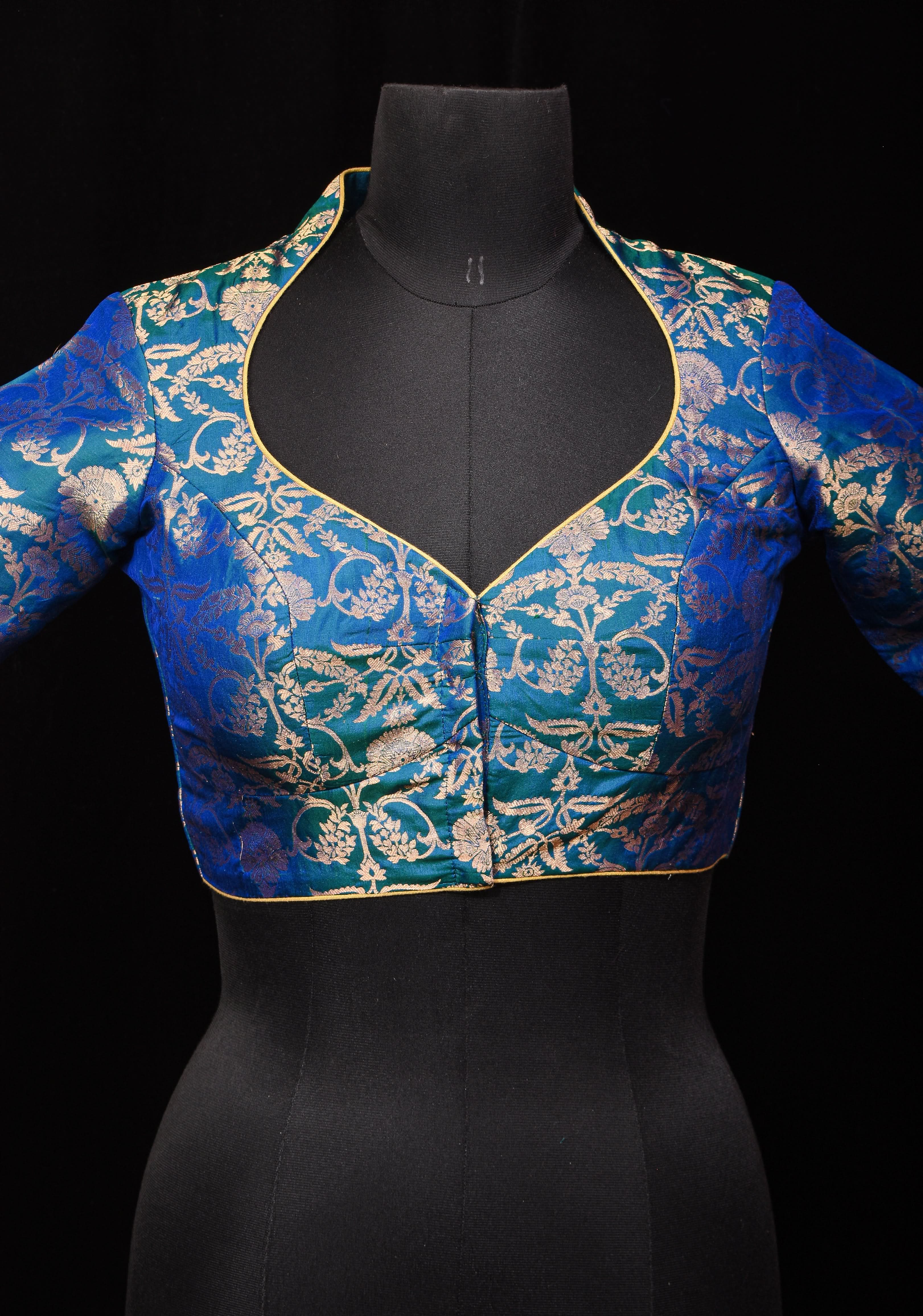Peacock Blue Green Banarasi Pure Silk Brocade Blouse,customizable, made-to-order | Shobitam