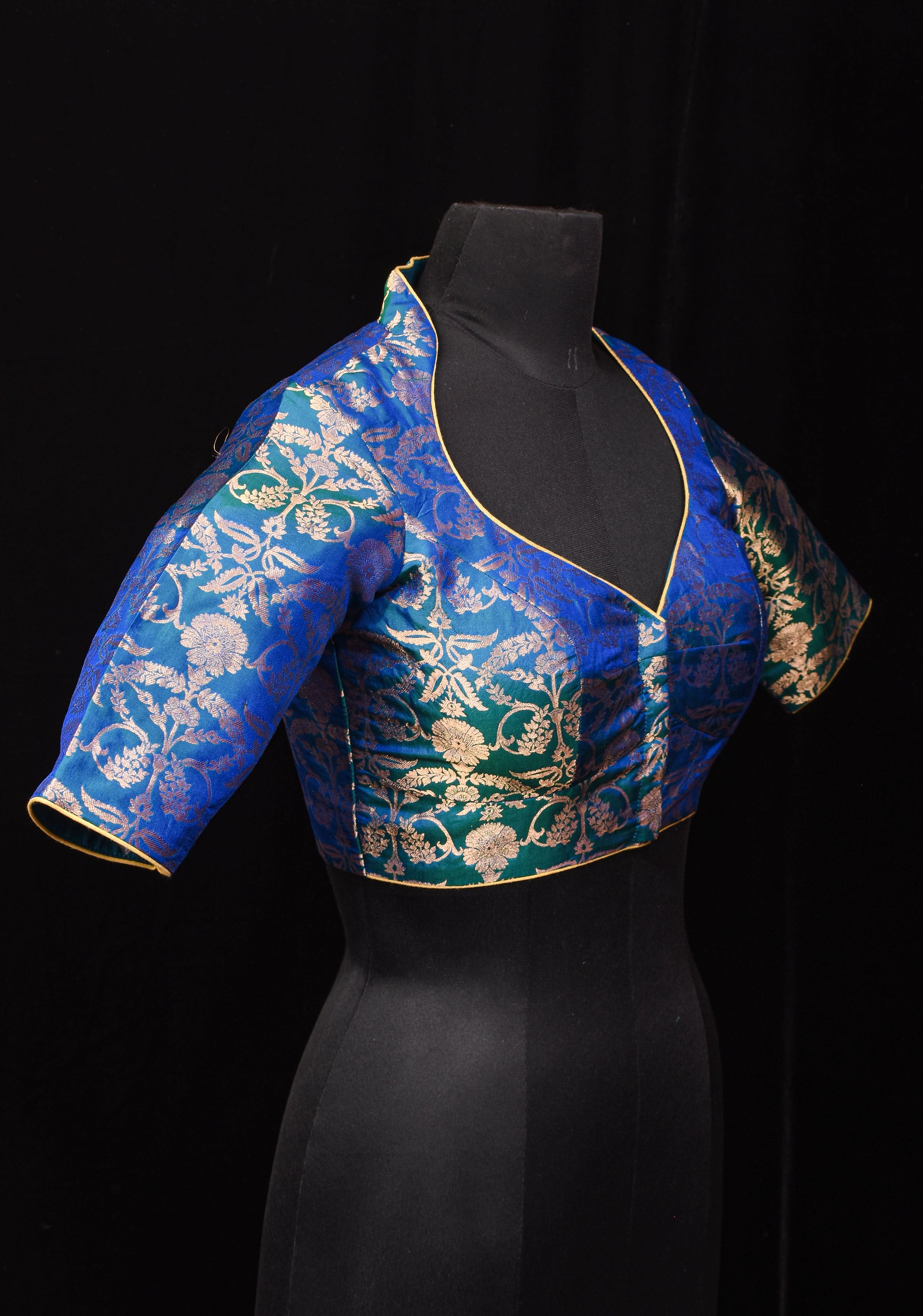 Peacock Blue Green Banarasi Pure Silk Brocade Blouse,customizable, made-to-order | Shobitam