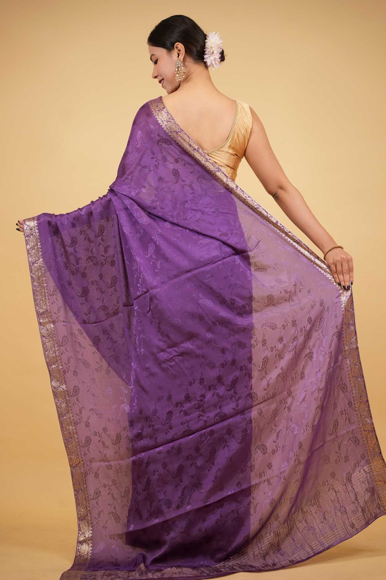 Royal Purple Viscose Chinon with Elegant All-Over Weaving Pattern Ready To Wear Saree