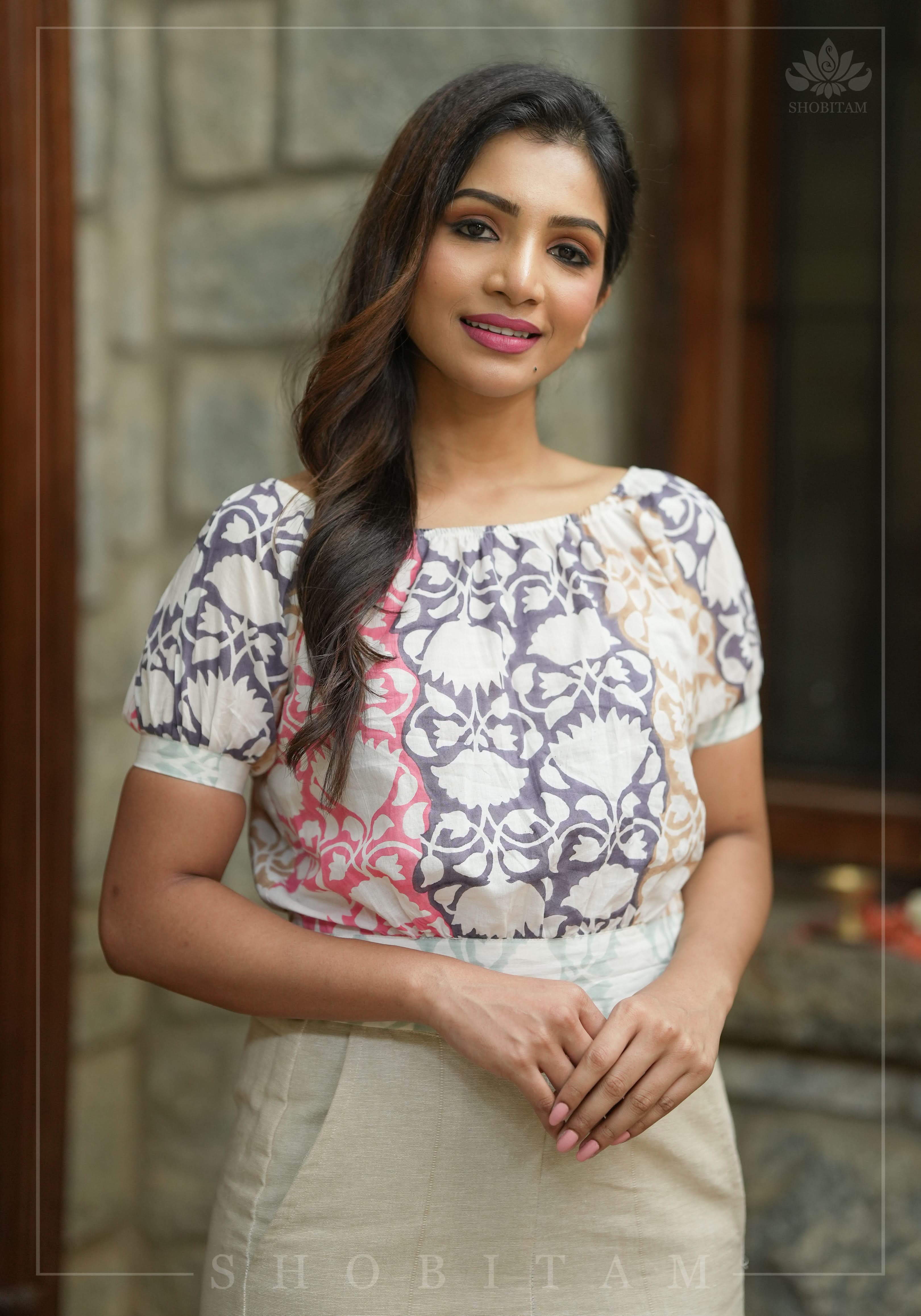 Crop Top - Patio Patchwork with Back tie design in Mul Cotton, Made to Order | Shobitam