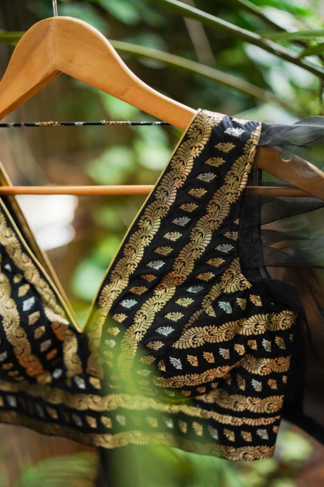 Black Brocade Blouse with Organza Puff Sleeves  Mix and Match Blouse for saree, Made to Order