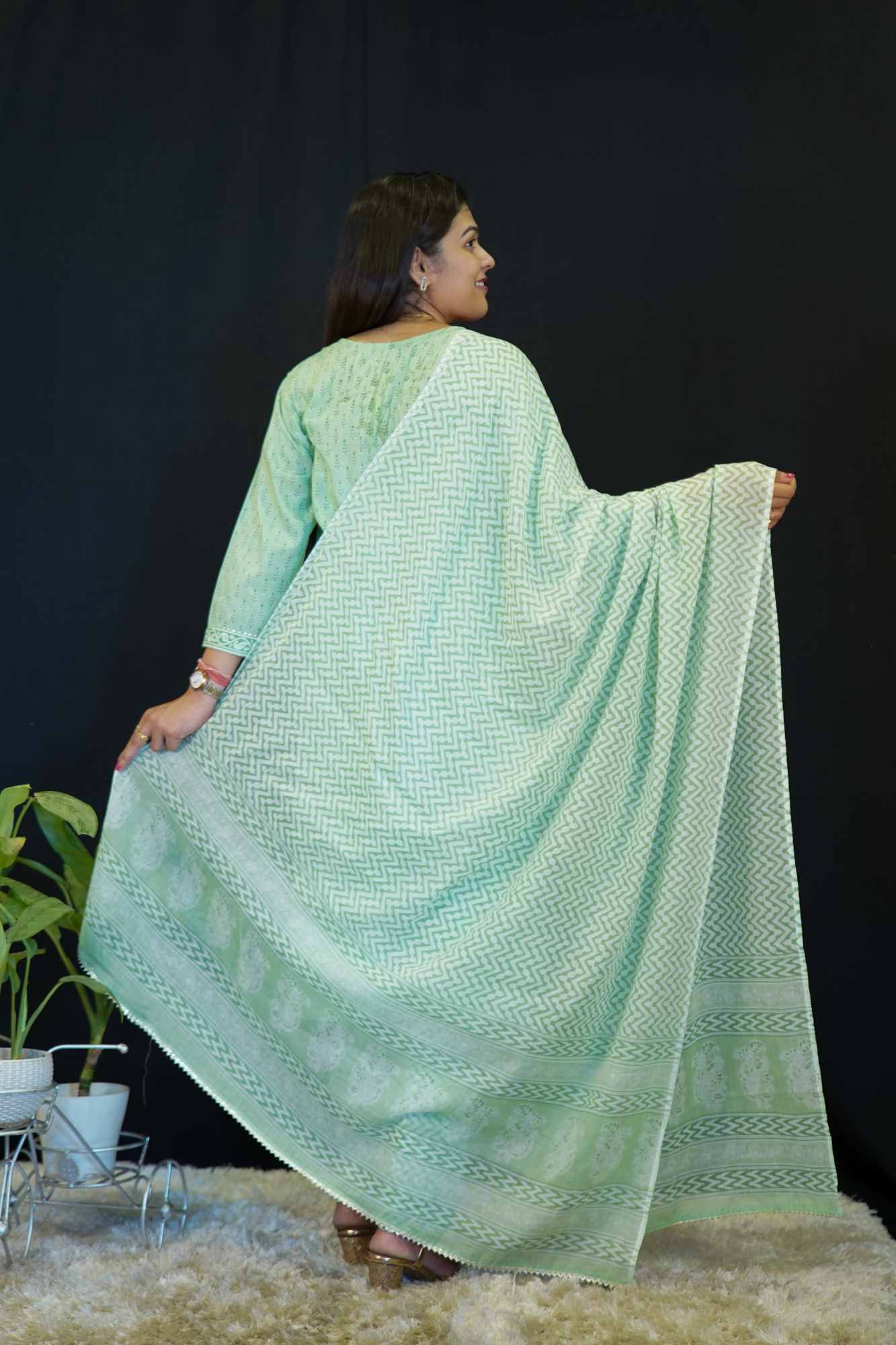 Beautiful Green printed Suit With Gota Patti Lace  Premium Salwar Kameez with ornate dupatta