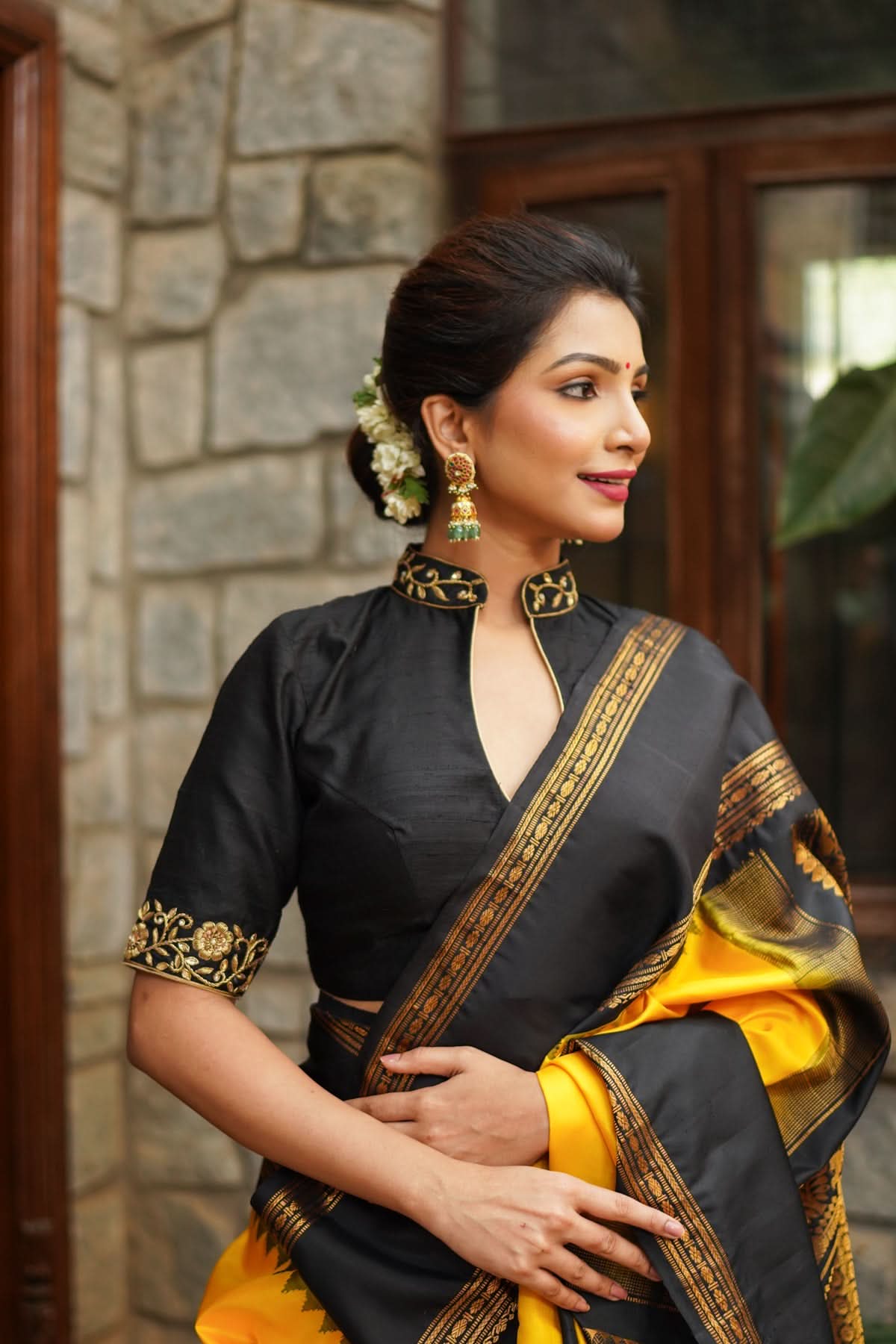 Black Raw Silk Blouse with Collar Neck and Zardosi Work   Mix and Match Blouse for saree, Made to Order | Shobitam