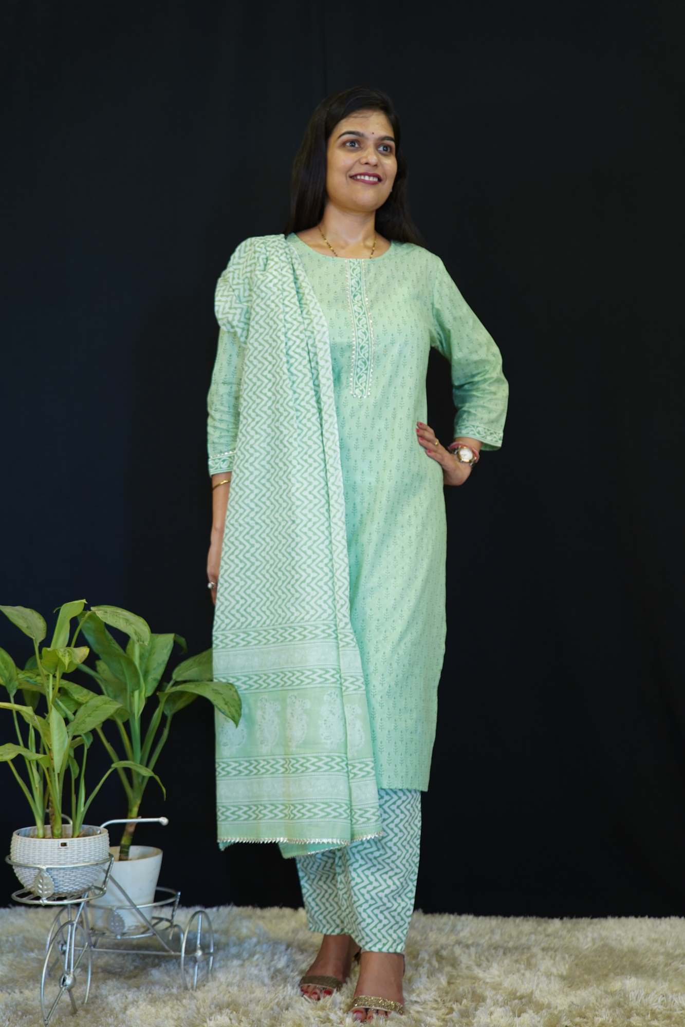 Beautiful Green printed Suit With Gota Patti Lace  Premium Salwar Kameez with ornate dupatta