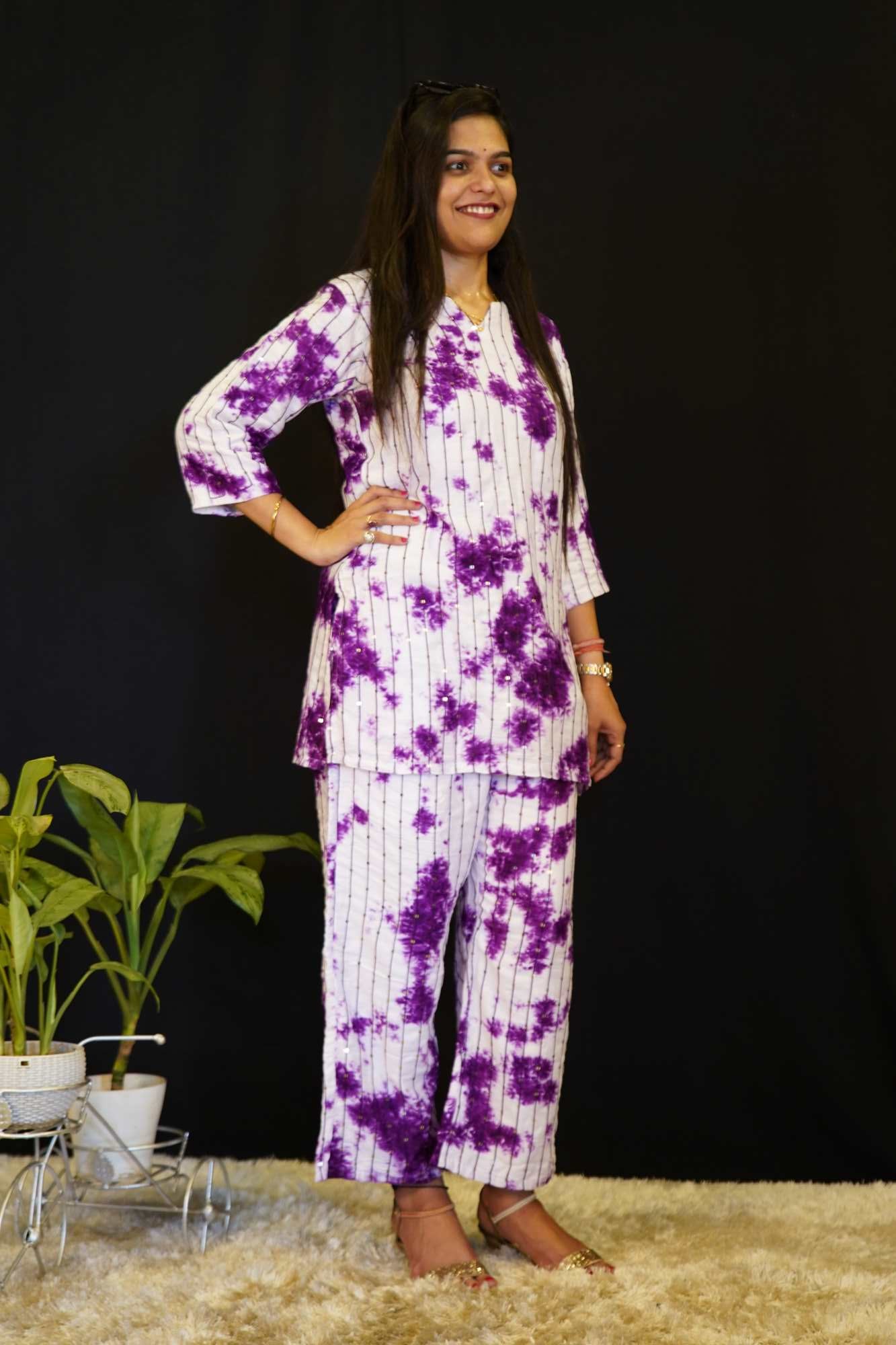 Summer Vibe Purple  Shibori Dyed With Sequin Embellished Stylized Co-ord set