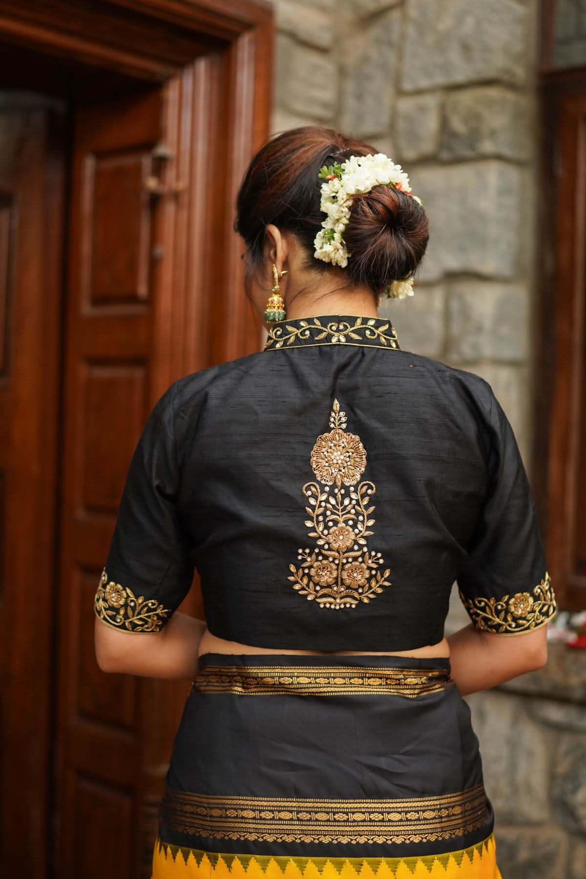 Black Raw Silk Blouse with Collar Neck and Zardosi Work   Mix and Match Blouse for saree, Made to Order | Shobitam