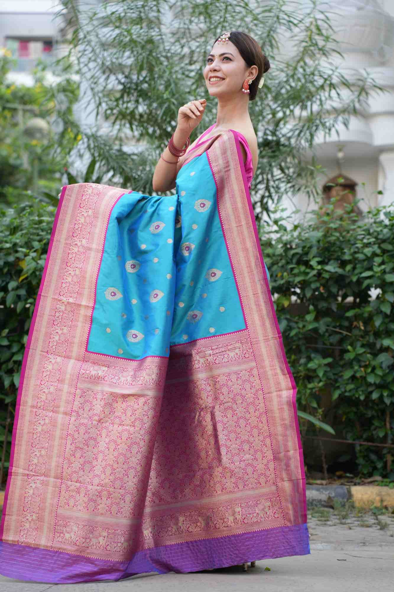 Ready to Wear saree Kanjeevaram Inspired With Butte Zari Work  & Designer Woven Border Wrap In 1 Minute