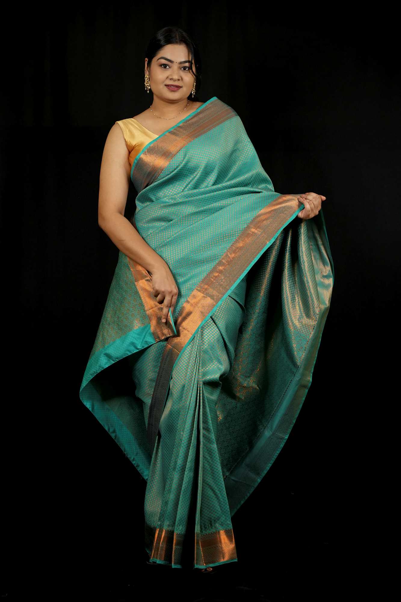 Bridal Silk with Intricate Geometric Weave & Rich Zari Border Ready To Wear Saree