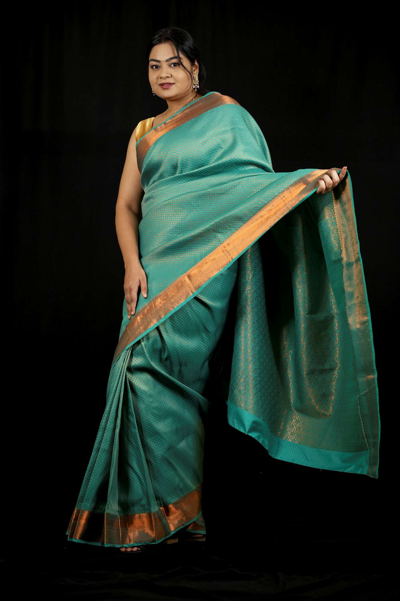 Bridal Silk with Intricate Geometric Weave & Rich Zari Border Ready To Wear Saree