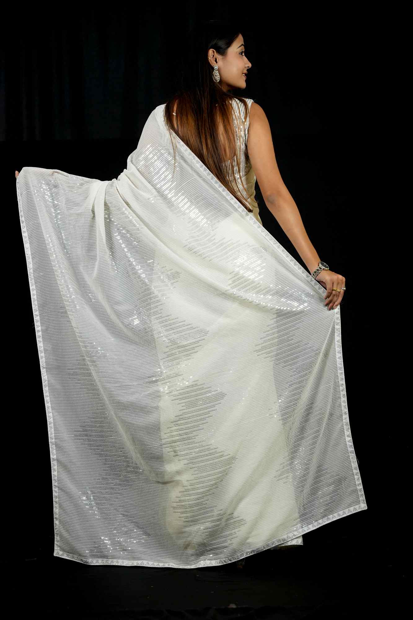 Ivory Sequin Dream in Georgette Ready To Wear Saree