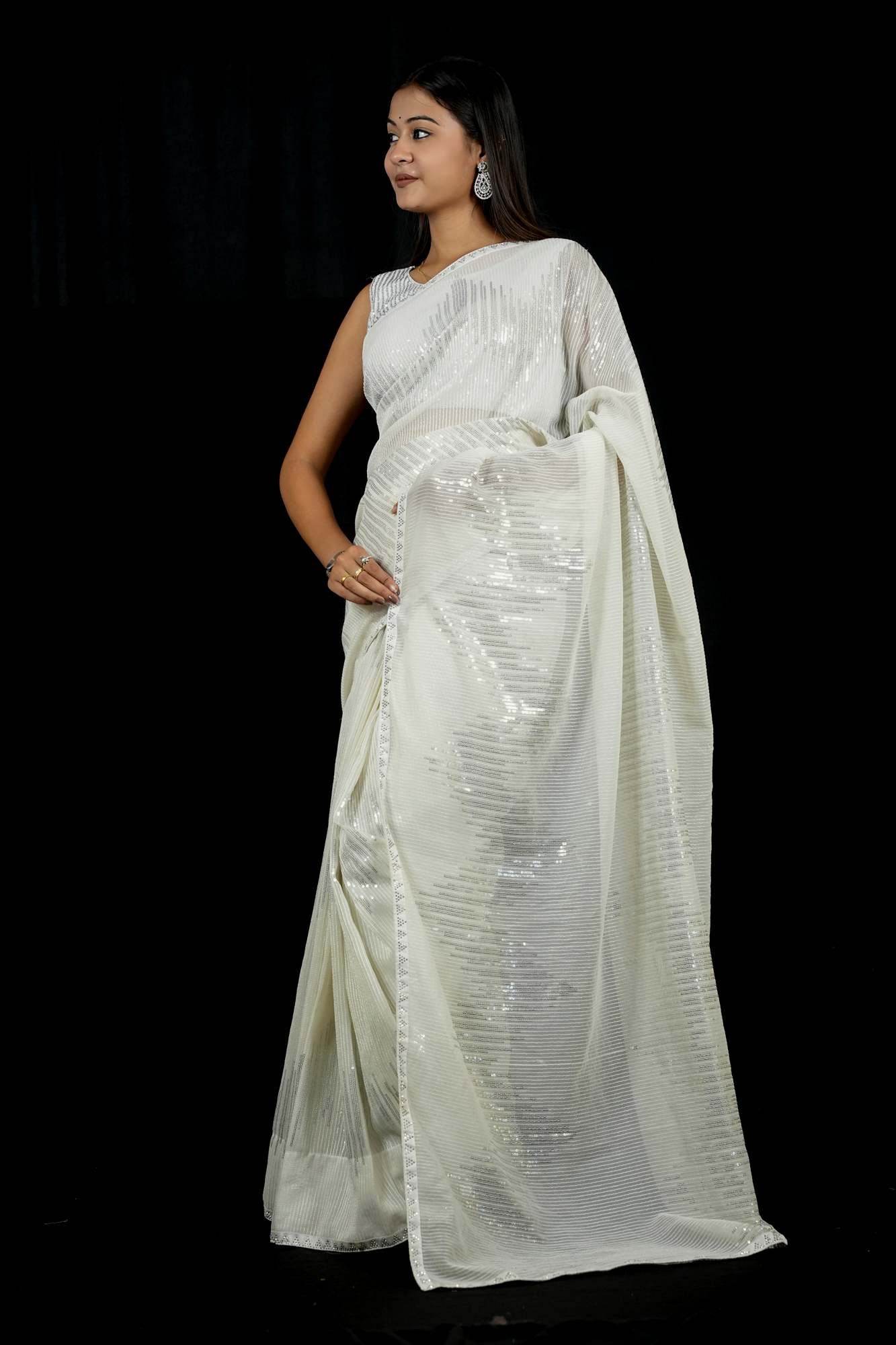 Ivory Sequin Dream in Georgette Ready To Wear Saree