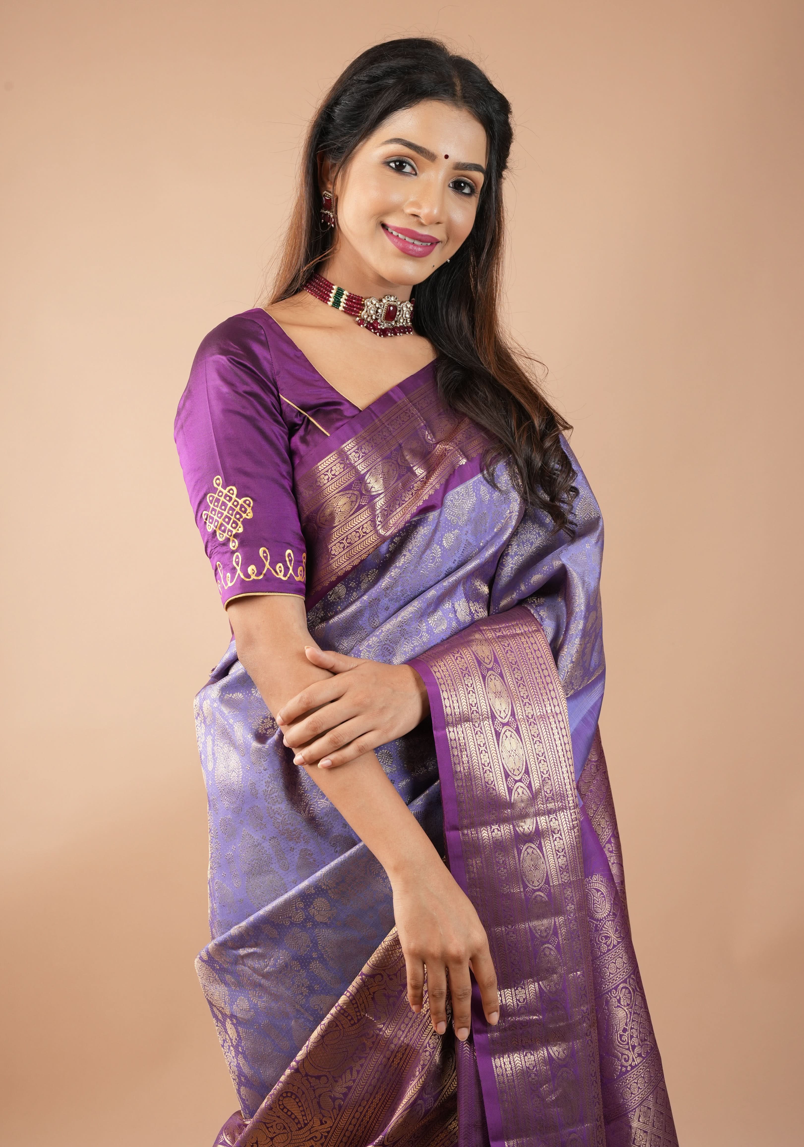 Varalakshmi Face Tanjore Handpainting on Purple Pure Silk Blouse, Made to Order, Customizable | Shobitam