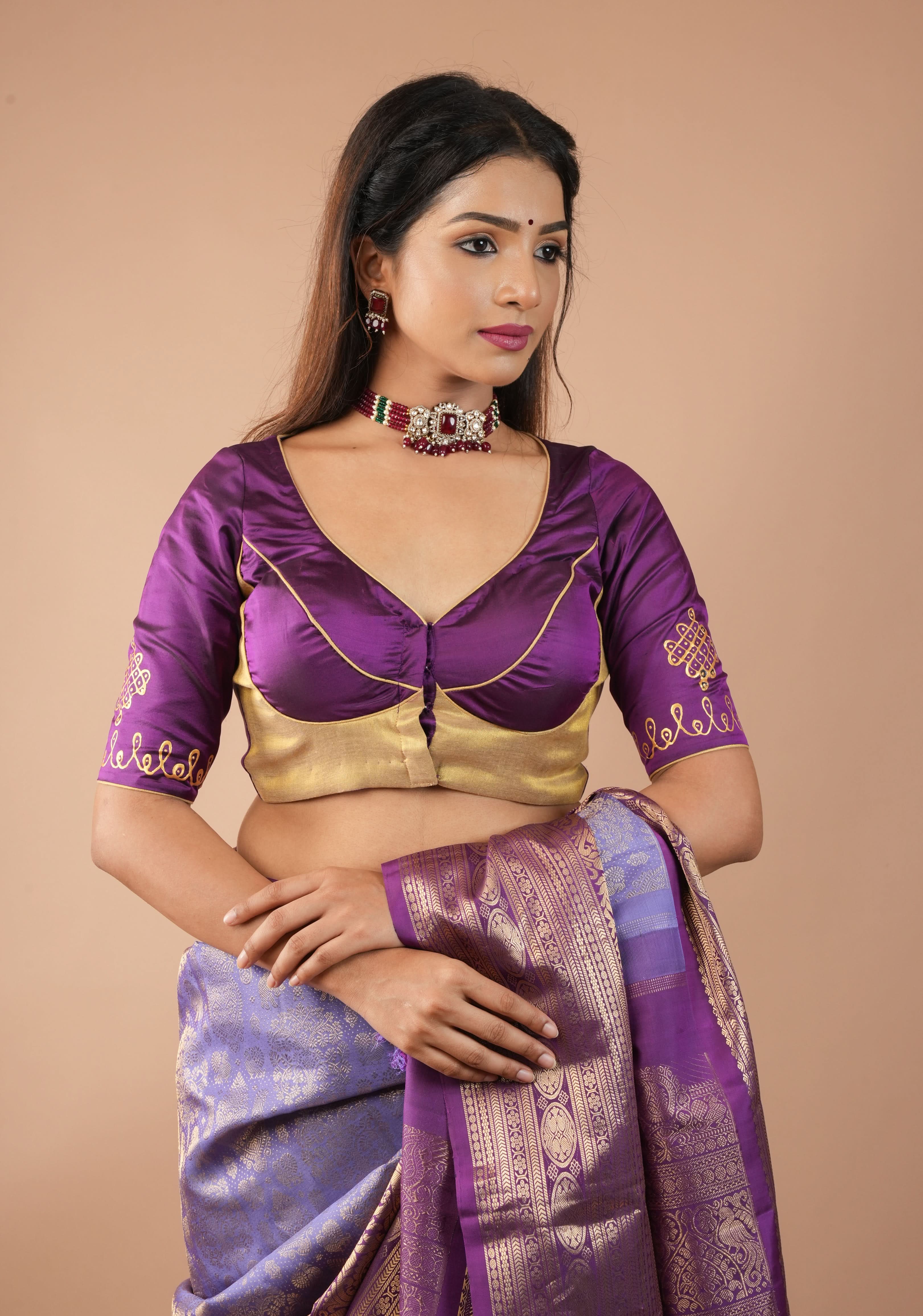 Varalakshmi Face Tanjore Handpainting on Purple Pure Silk Blouse, Made to Order, Customizable | Shobitam