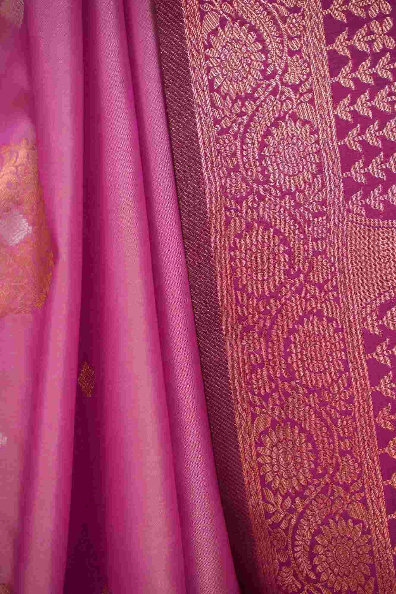 Lilac Semi Silk Saree with Alfi Zari Buttas and Copper Zari Border Ready To Wear Saree