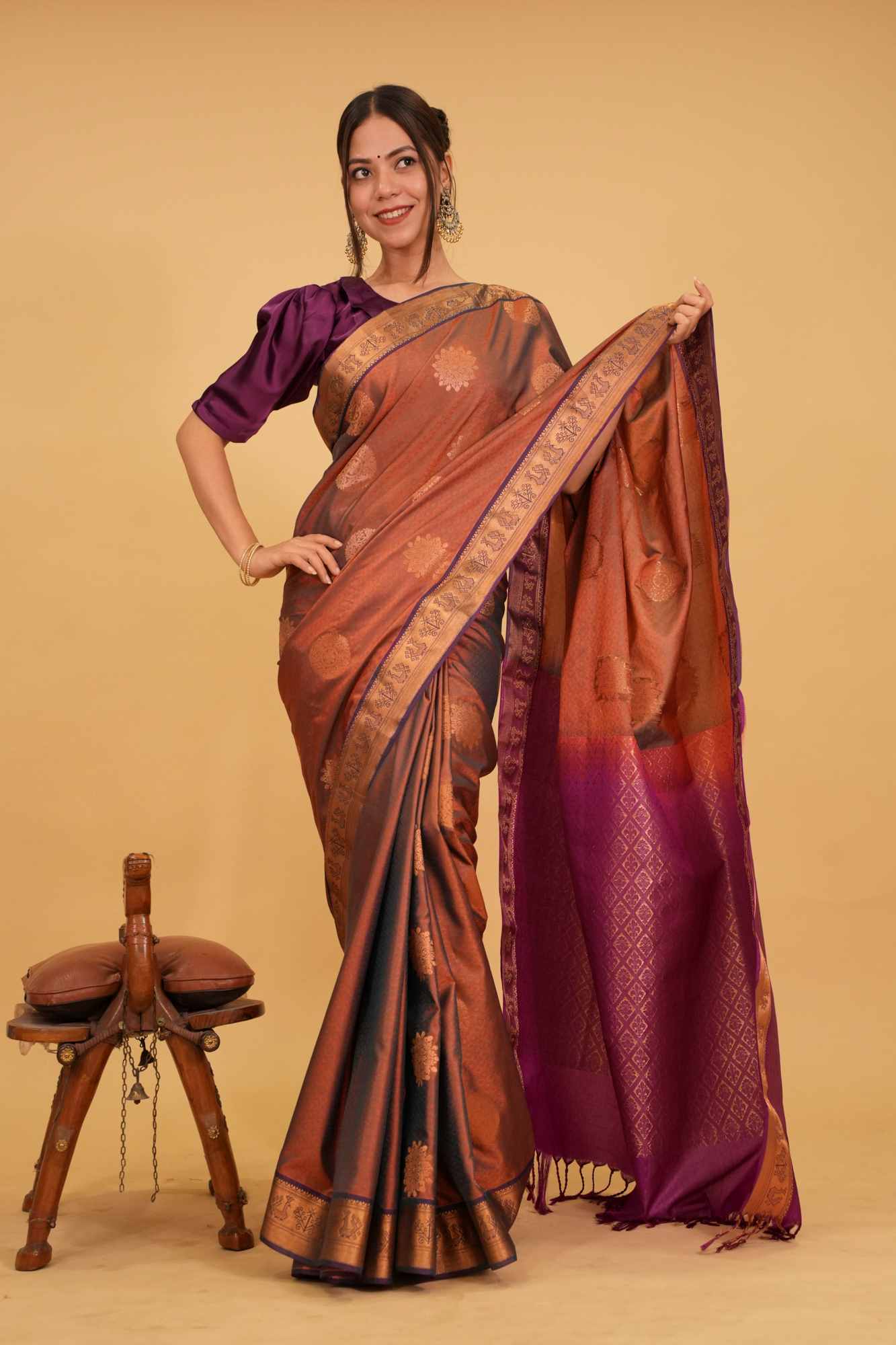 Ready to Wear Wedding Reception Saree with Brocade, Antique Zari Buttas and Border Ready To Wear Saree