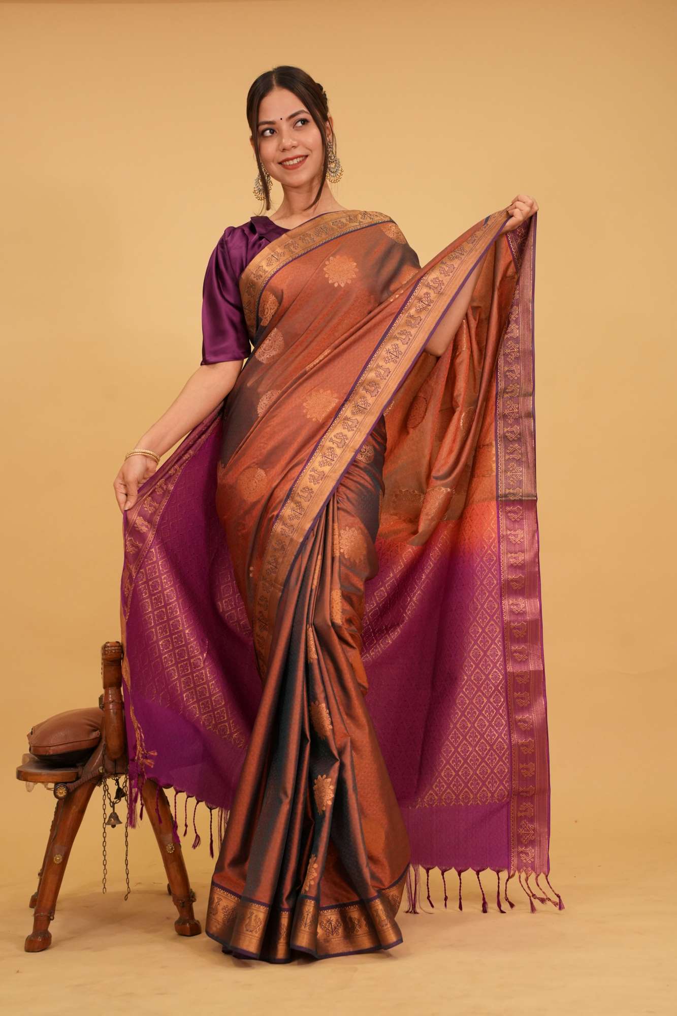 Ready to Wear Wedding Reception Saree with Brocade, Antique Zari Buttas and Border Ready To Wear Saree