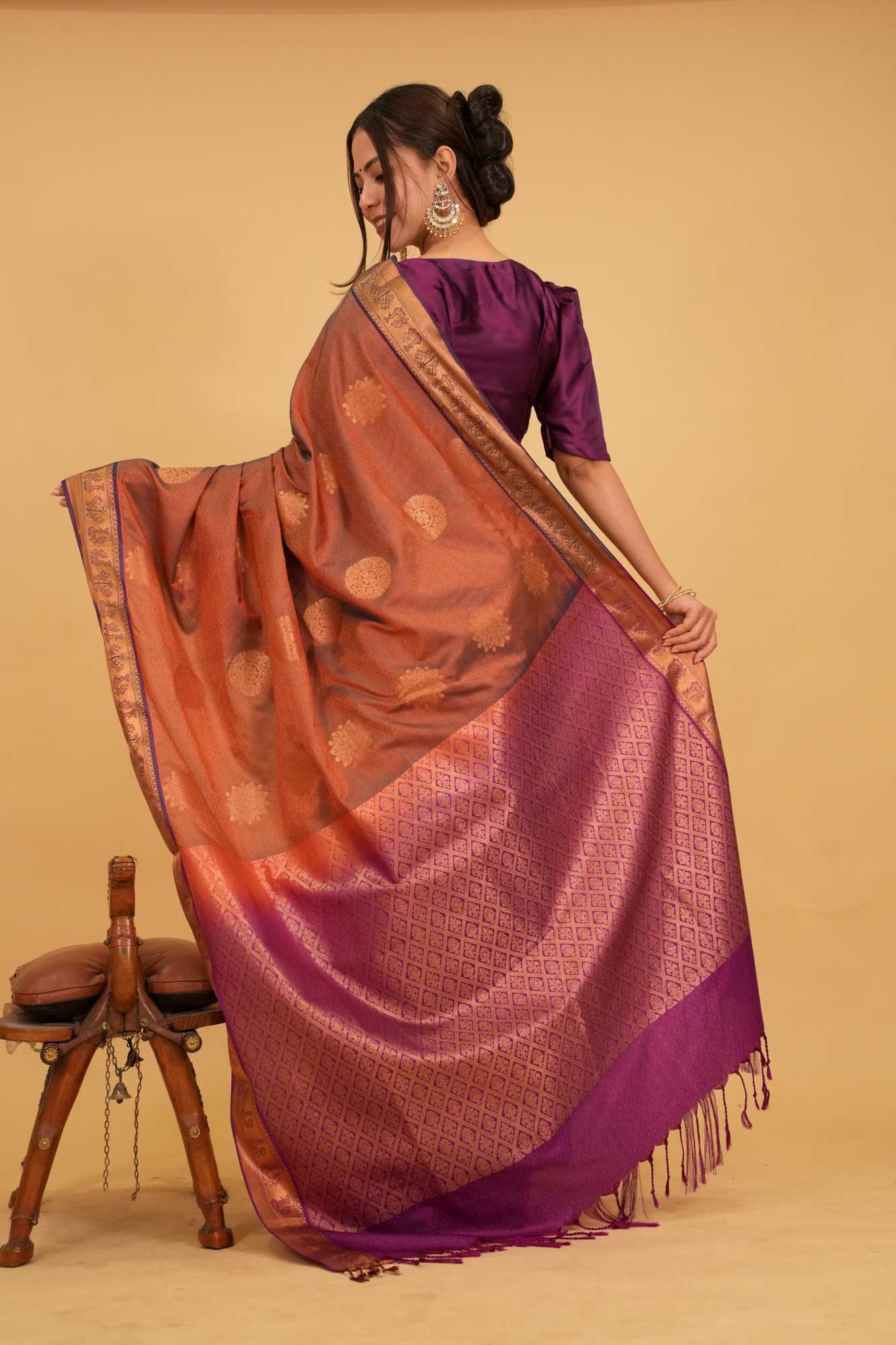 Ready to Wear Wedding Reception Saree with Brocade, Antique Zari Buttas and Border Ready To Wear Saree