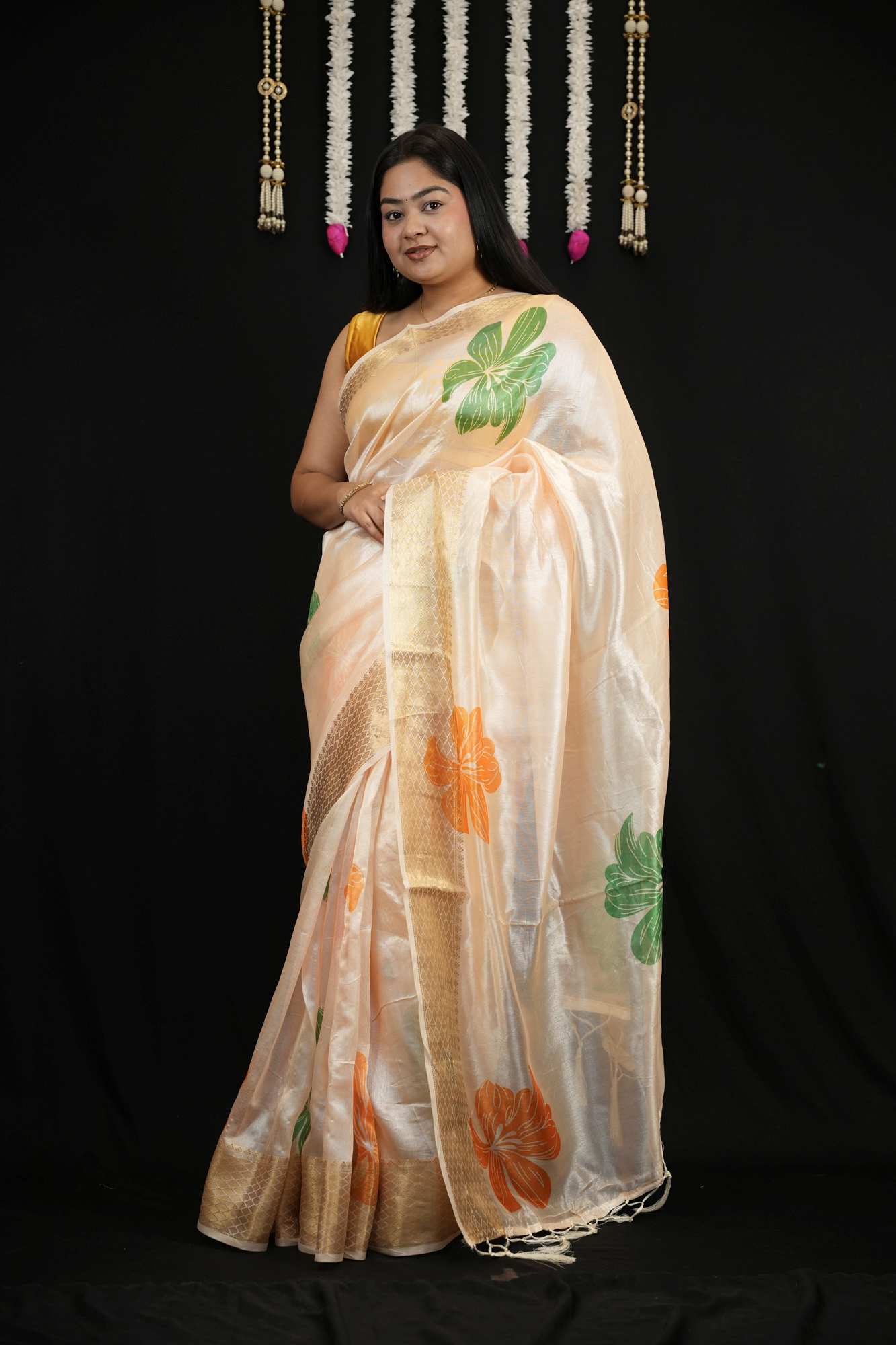 Elegant Floral Woven Tissue Silk Saree with Designer Border Ready To Wear Saree