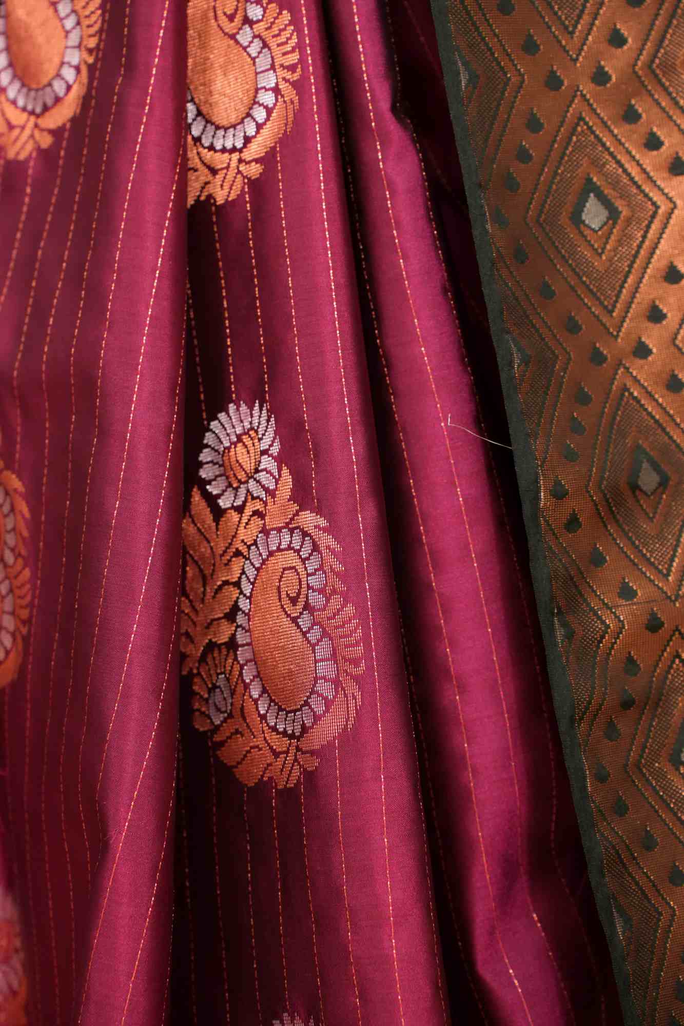 Copper Zari Stripes and Alfi Paisley Buttas Ready To Wear Saree