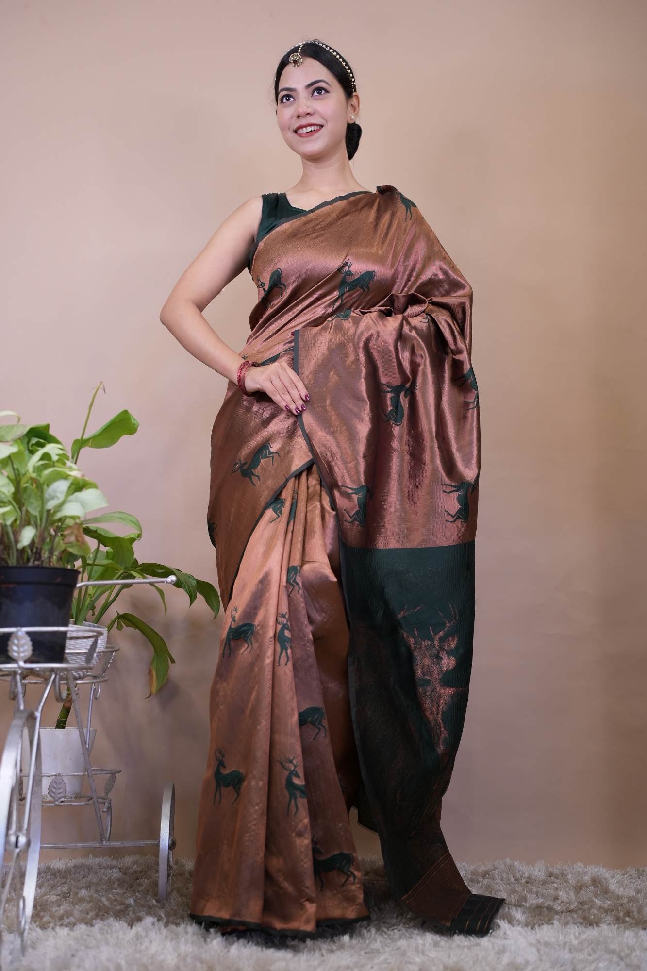 Traditional Pure Kanchipuram Pattu & peacock woven motifs Wrap in 1 minute saree