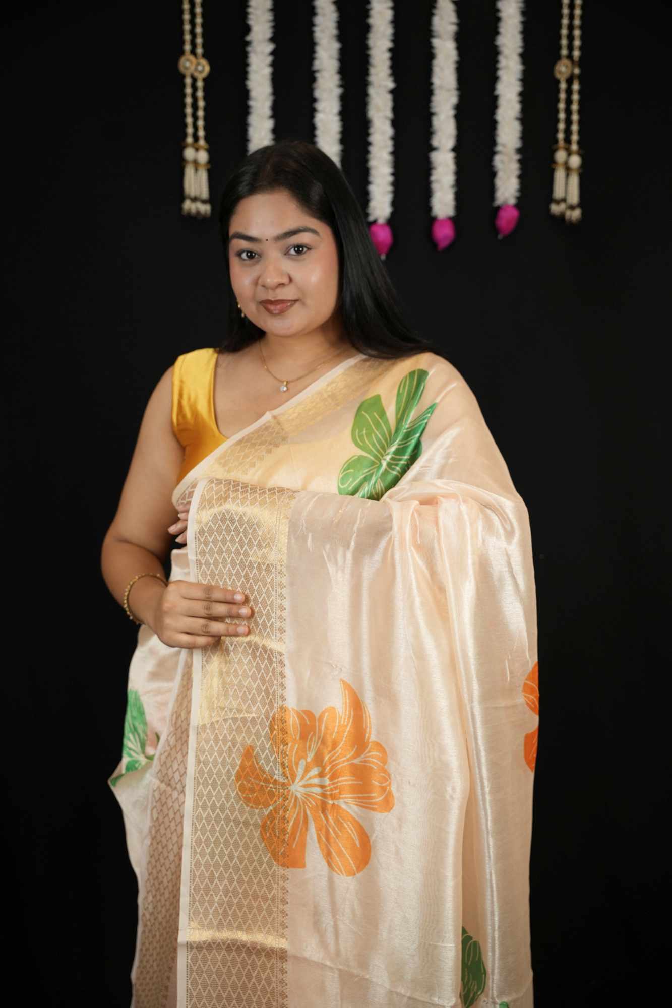 Elegant Floral Woven Tissue Silk Saree with Designer Border Ready To Wear Saree