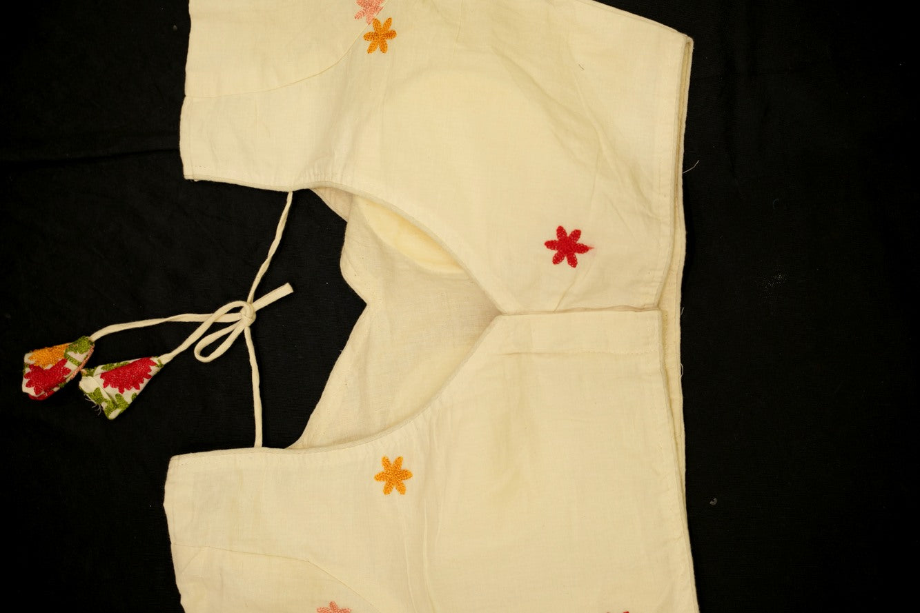 Multicolor Thread  Cotton Embroidered Blouse Piece
