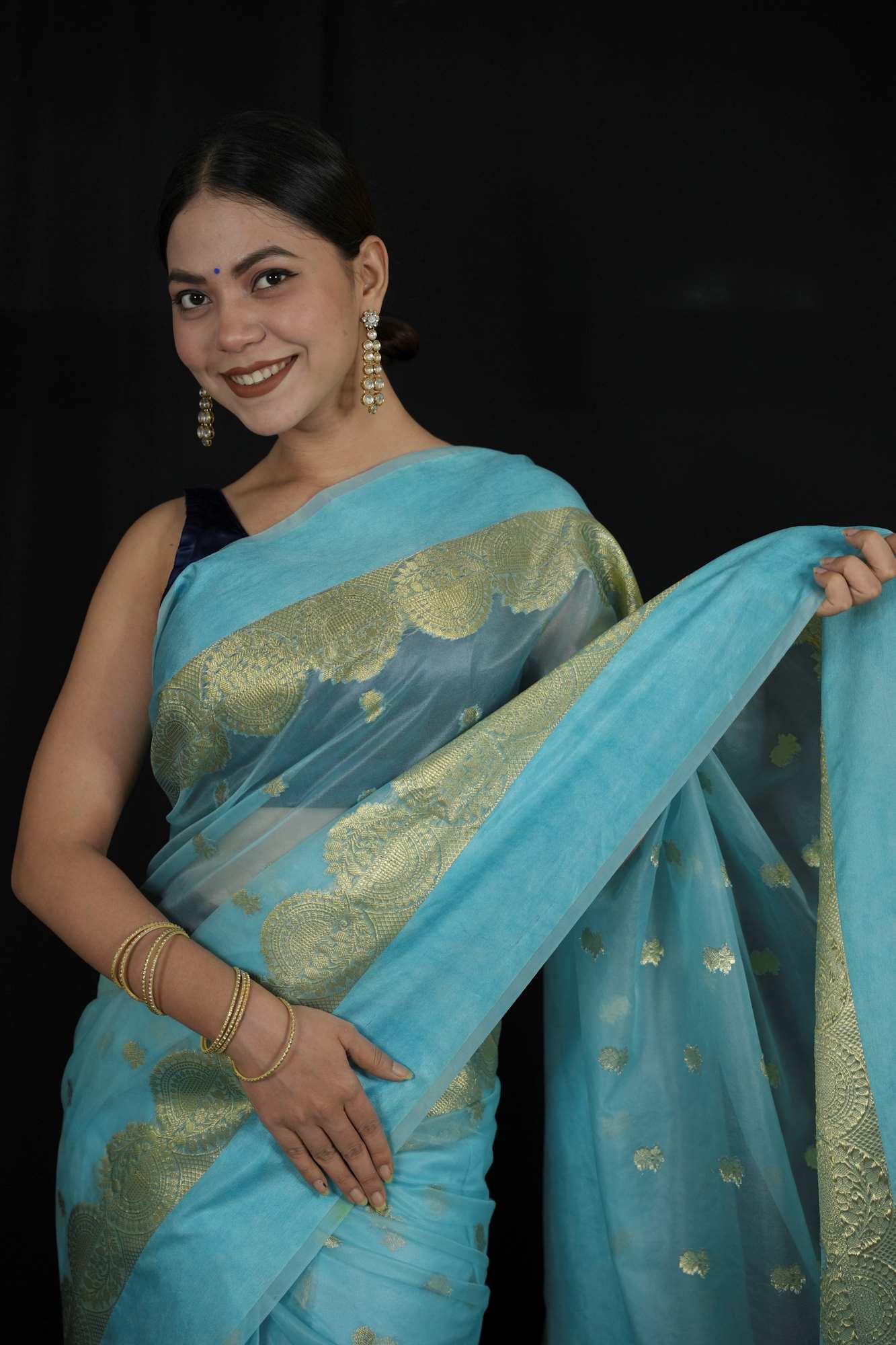 Organza Silk  Banarasi Inspired with Golden Zari Weaving Ready To Wear Saree