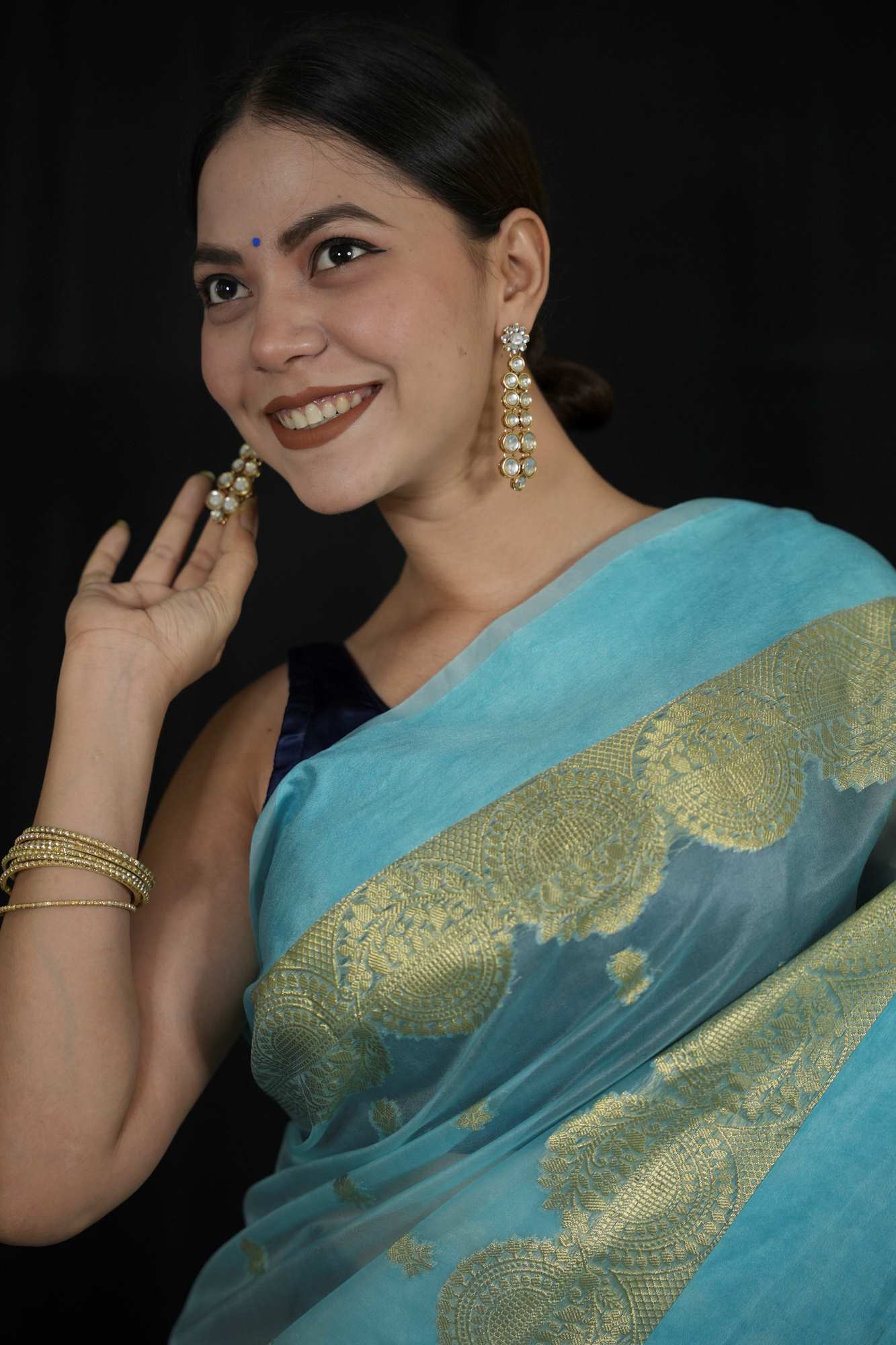 Organza Silk  Banarasi Inspired with Golden Zari Weaving Ready To Wear Saree