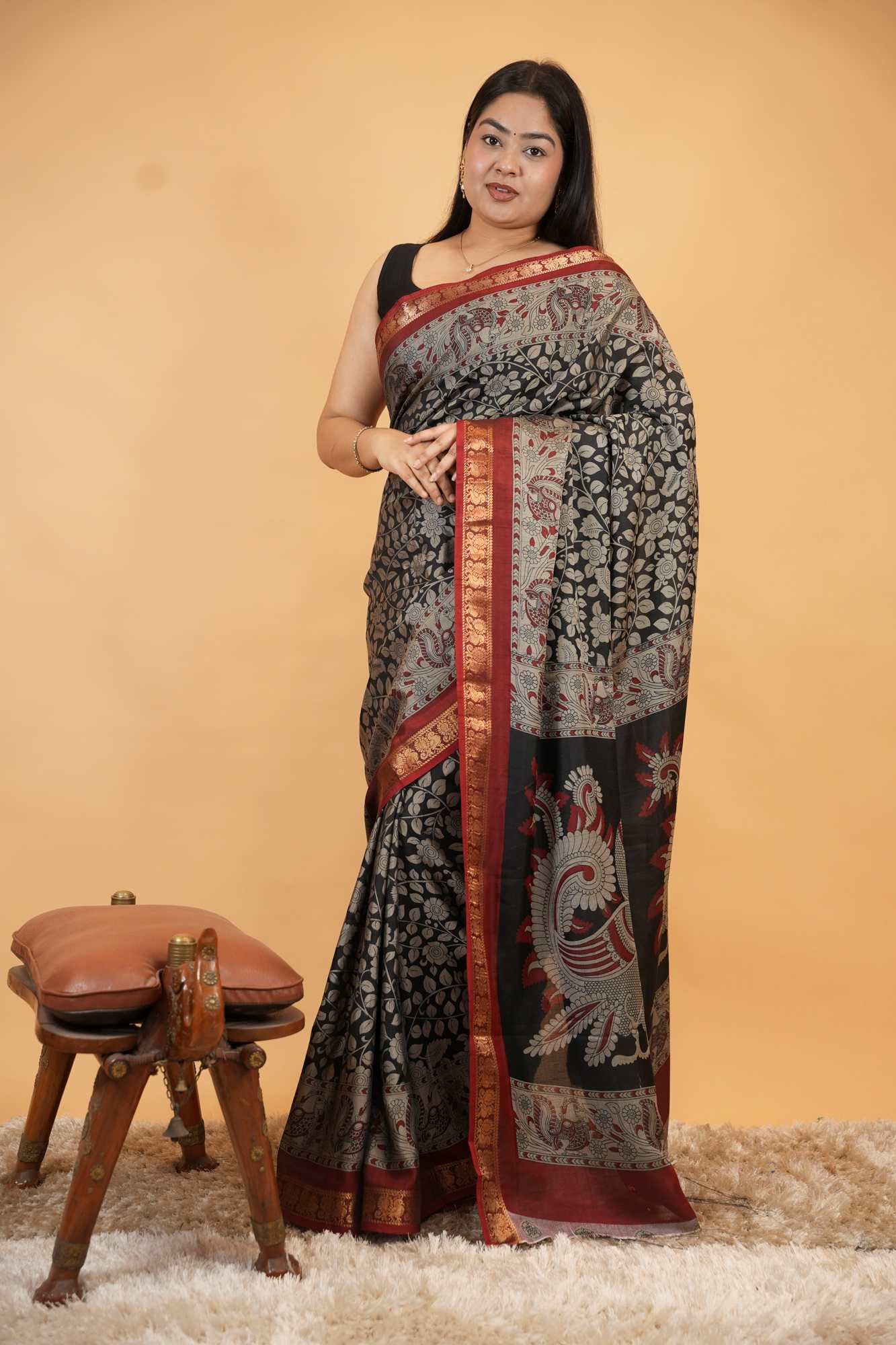 Traditional Heritage Woven Printed Saree with Rich Border Design Ready To Wear Saree
