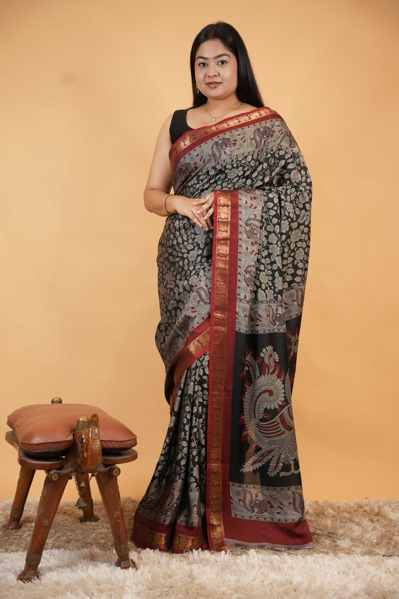 Traditional Heritage Woven Printed Saree with Rich Border Design Ready To Wear Saree