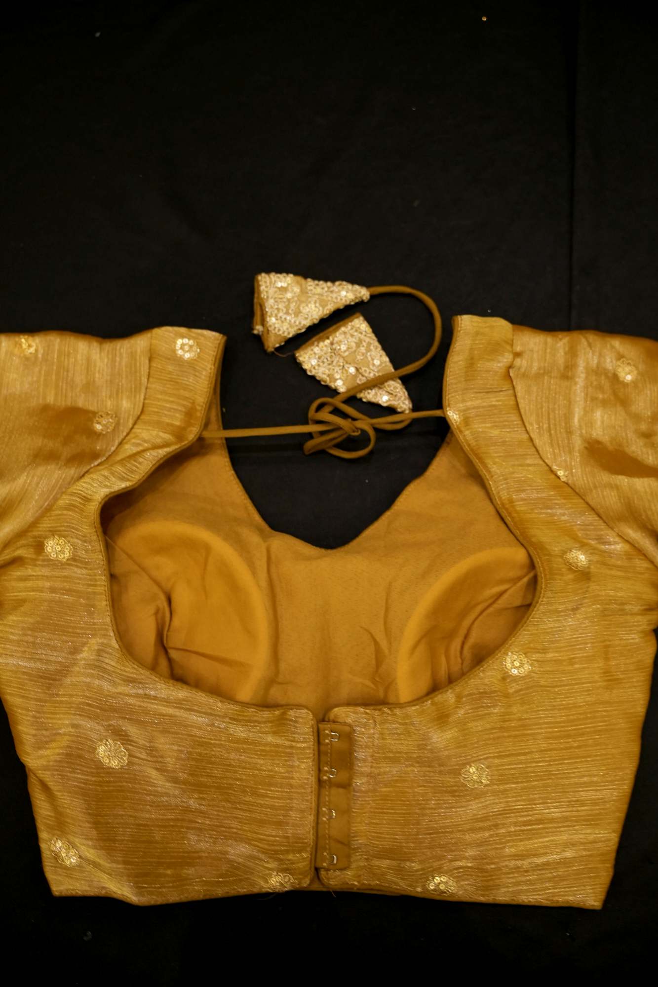 TISSUE Golden SILVER EMBROIDERY WITH V NECK AND PEDDAD BLOUSE