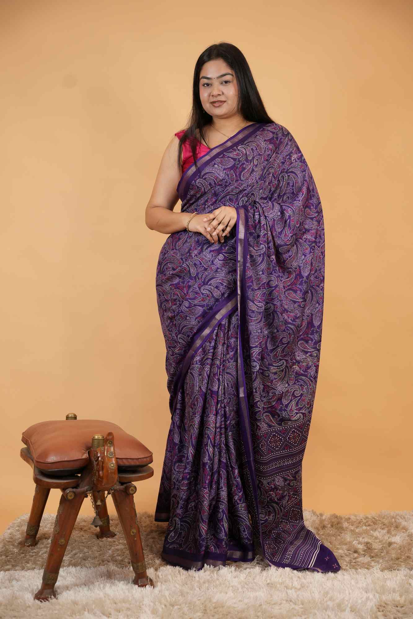 Kashmiri Pashmina Pattern Printed With Broder  Ready To Wear Saree