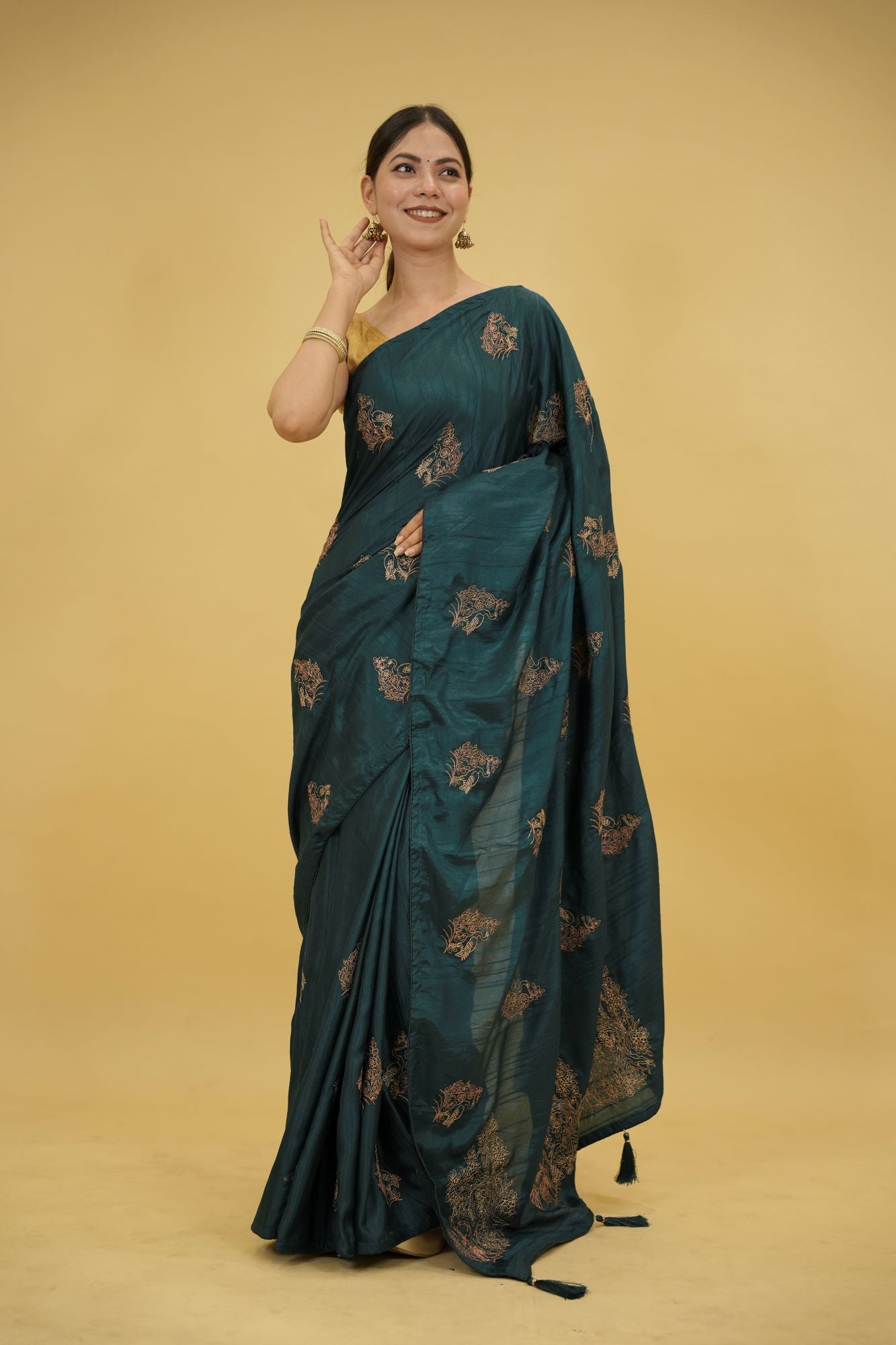 Soft Silk with Intricate Zari Woven Motifs Ready To Wear Saree