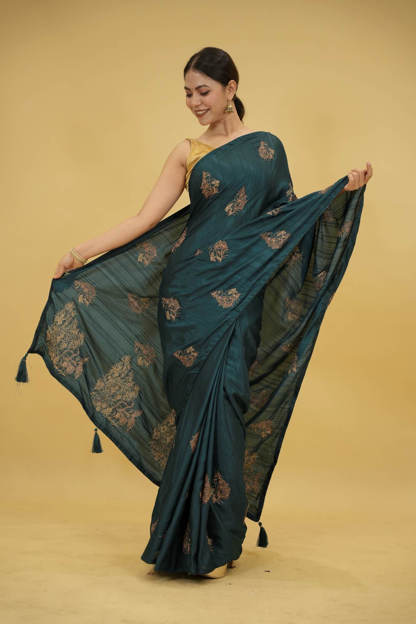 Soft Silk with Intricate Zari Woven Motifs Ready To Wear Saree