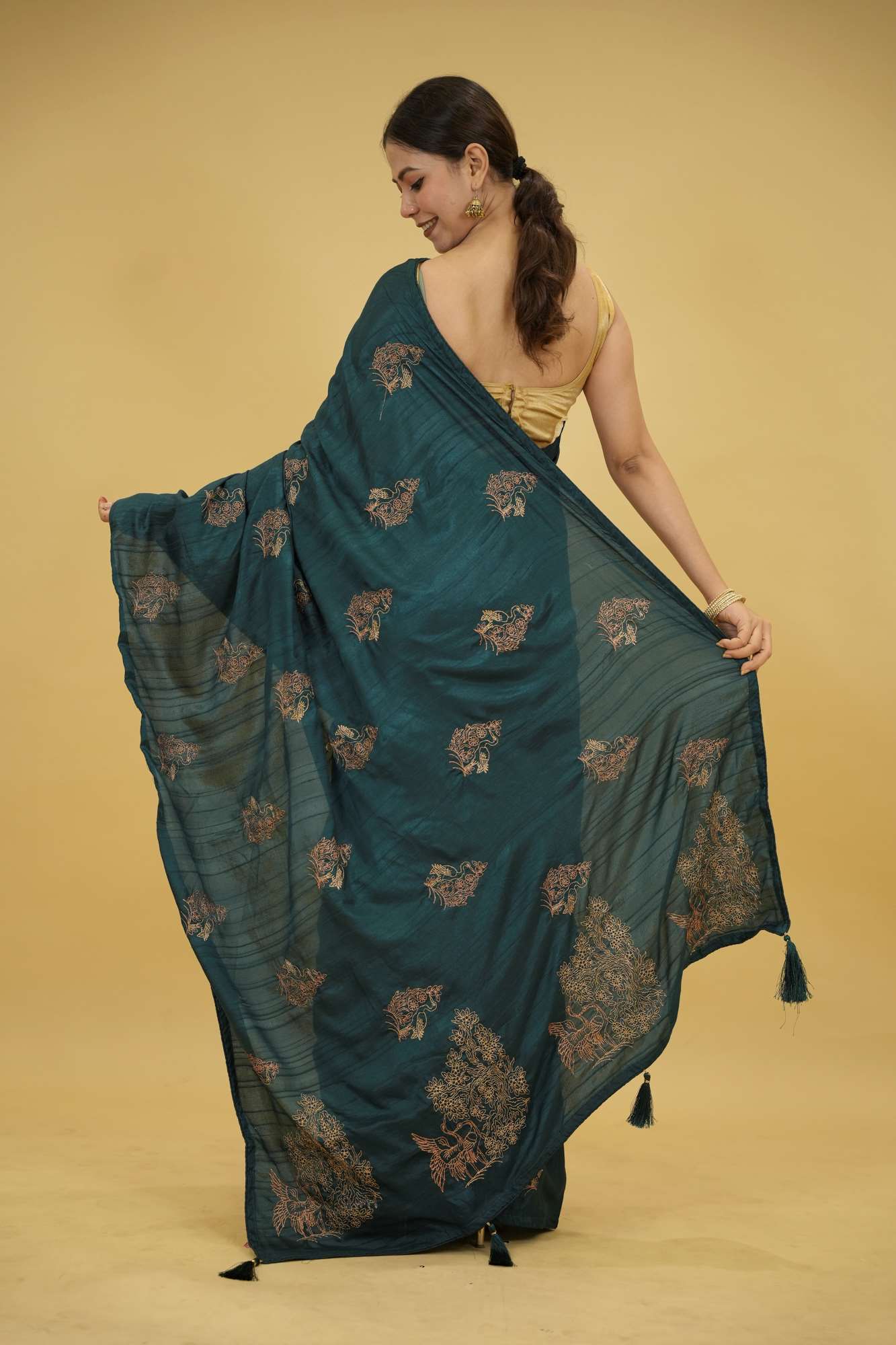 Soft Silk with Intricate Zari Woven Motifs Ready To Wear Saree