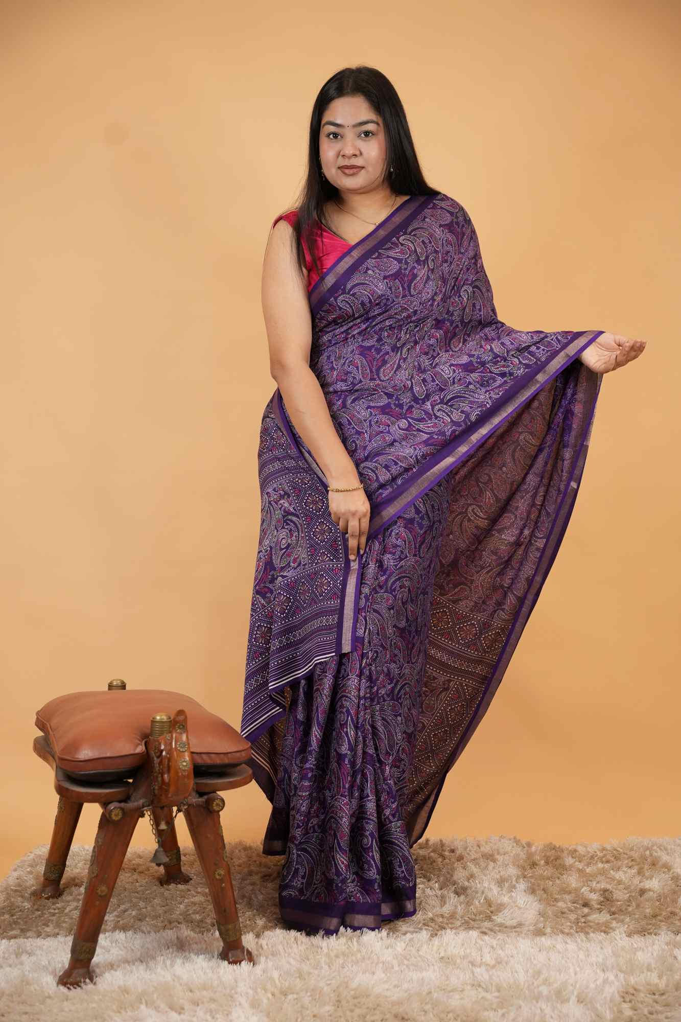 Kashmiri Pashmina Pattern Printed With Broder  Ready To Wear Saree