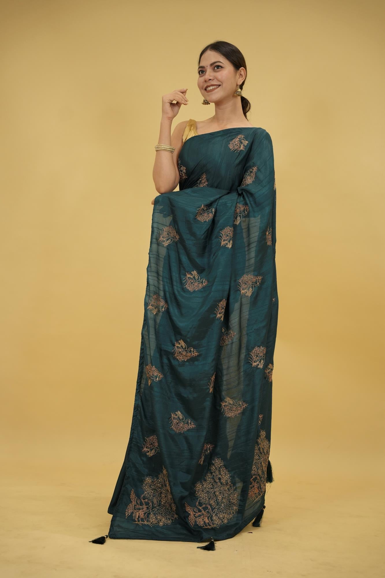 Soft Silk with Intricate Zari Woven Motifs Ready To Wear Saree