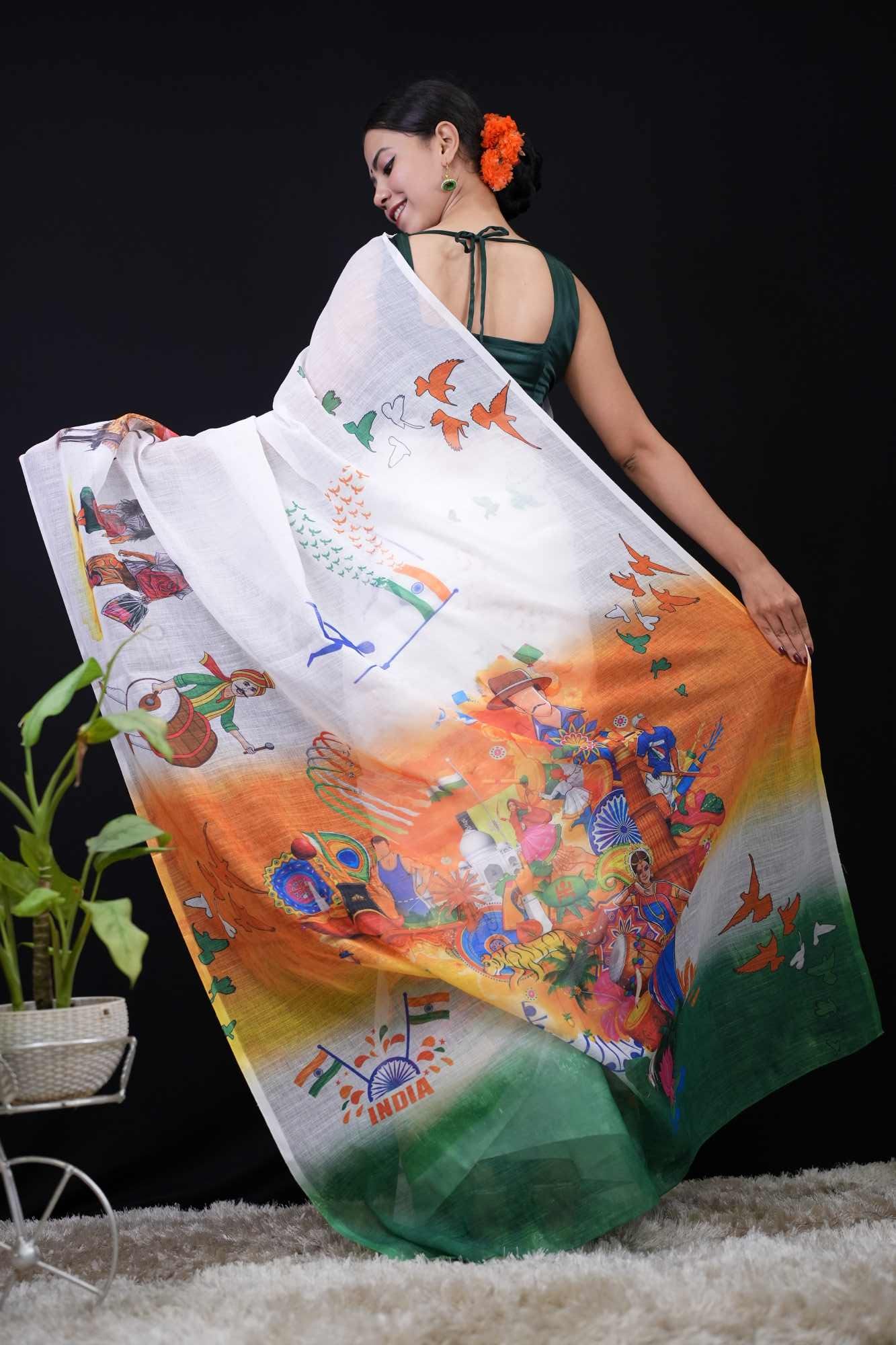 Ready to wear Independence Day Saree  Print  With Tiranga Print Wrap in 1 minute saree