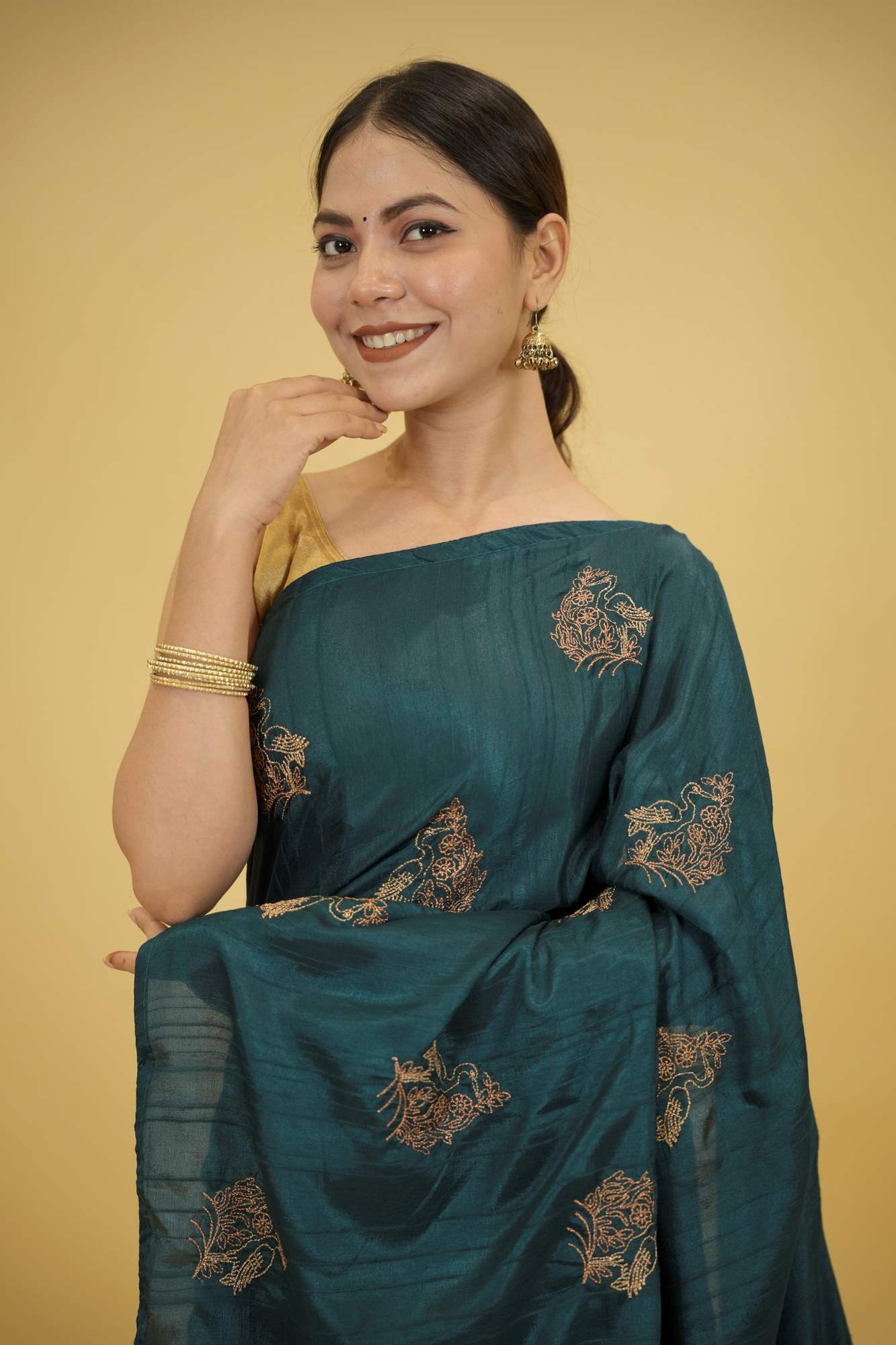 Soft Silk with Intricate Zari Woven Motifs Ready To Wear Saree