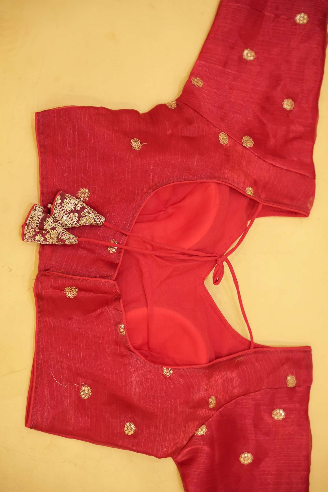 TISSUE SILVER EMBROIDERY WITH V NECK AND PEDDAD BLOUSE