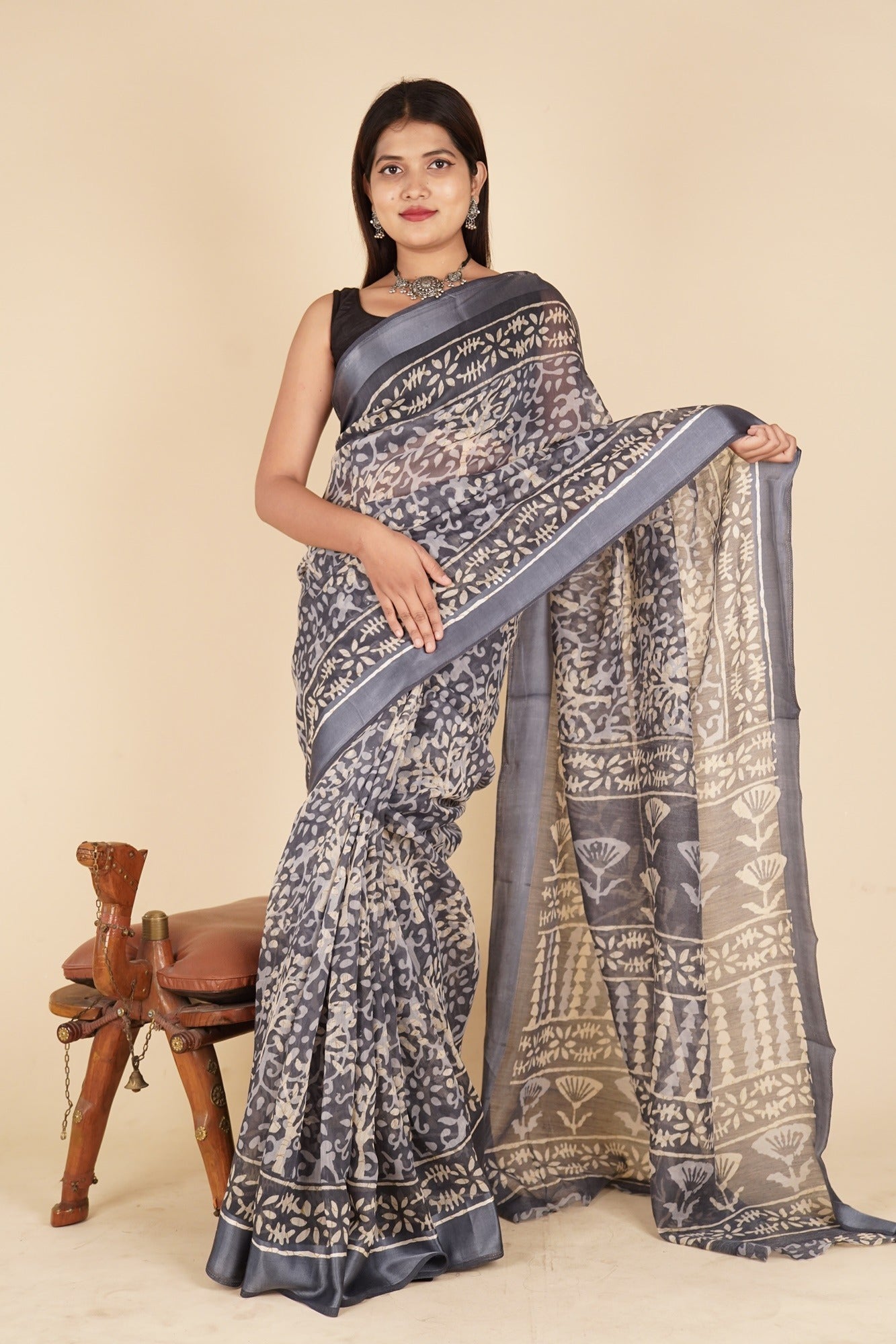 Ready To Wear Comfortable Grey Off white Batik Printed Wrap in