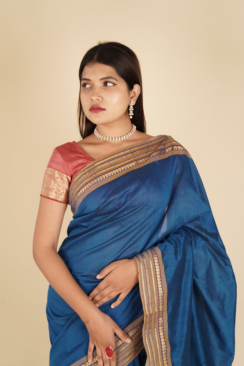 Ready To Wear Theni Cotton with Chettinad Woven Border Wrap in 1 minute saree With Readymade Blouse - Isadora Life Online Shopping Store