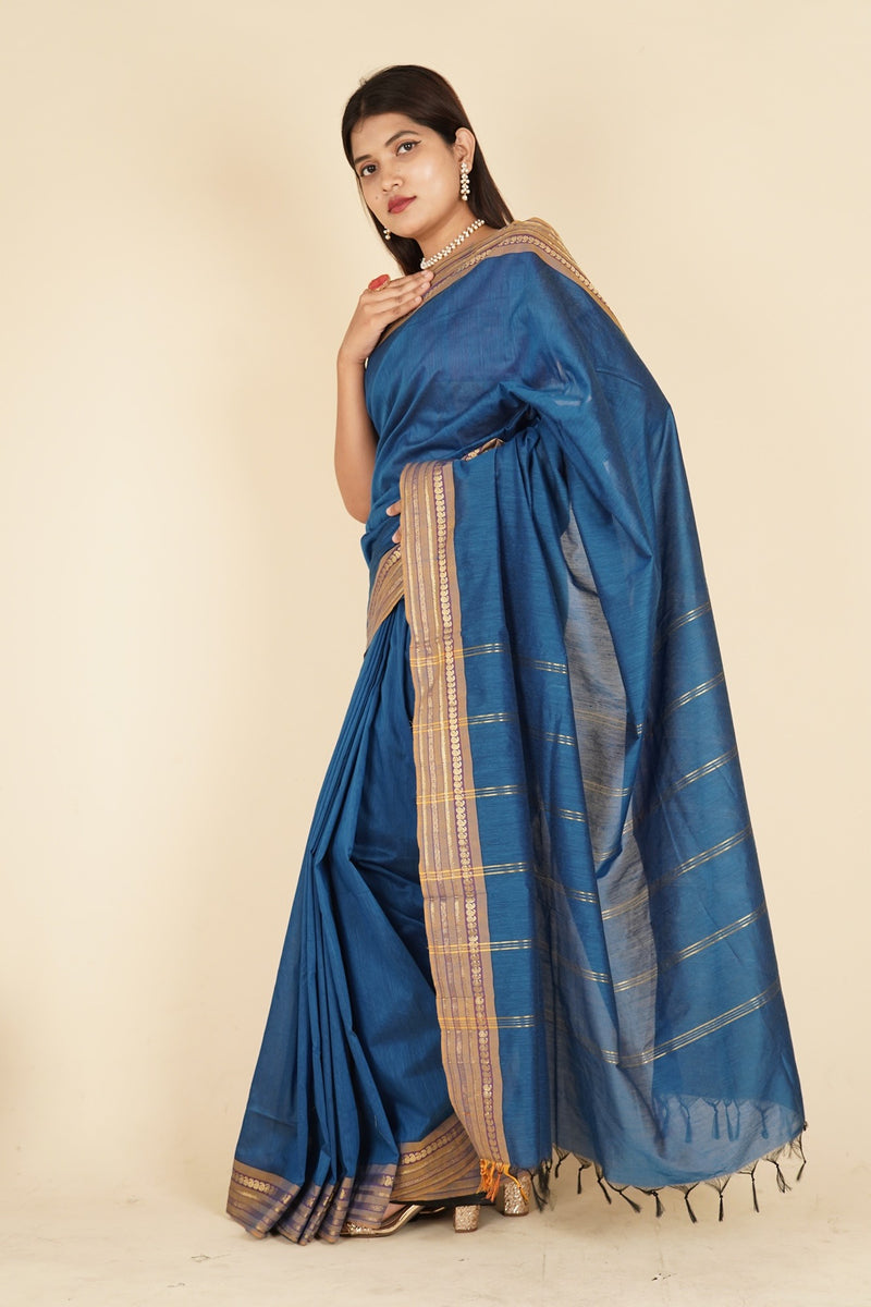 Ready To Wear Theni Cotton with Chettinad Woven Border Wrap in 1 minute saree With Readymade Blouse - Isadora Life Online Shopping Store