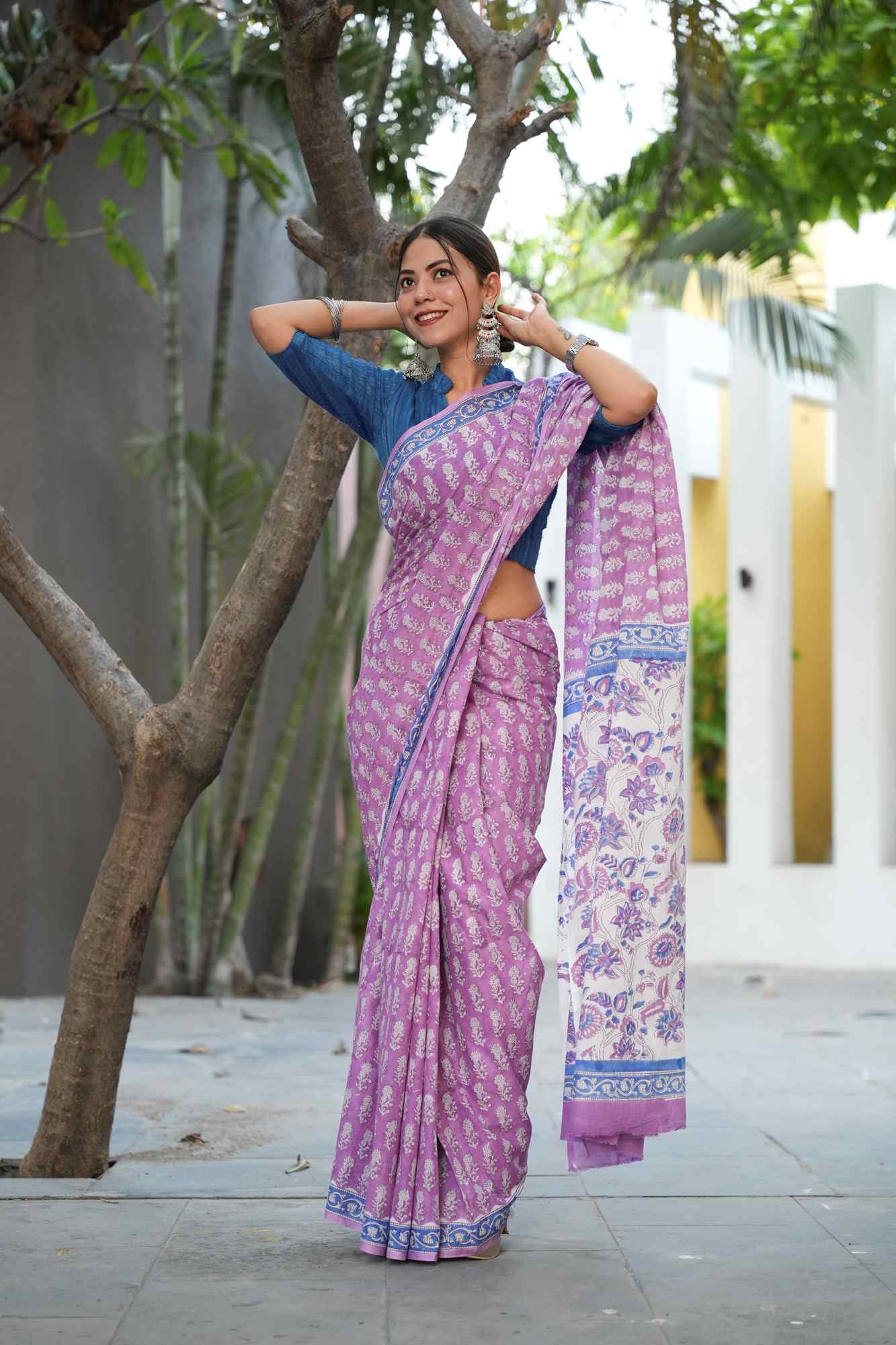 Jaipuri Sanganeri vegetable dyed mulmul ready to wear saree