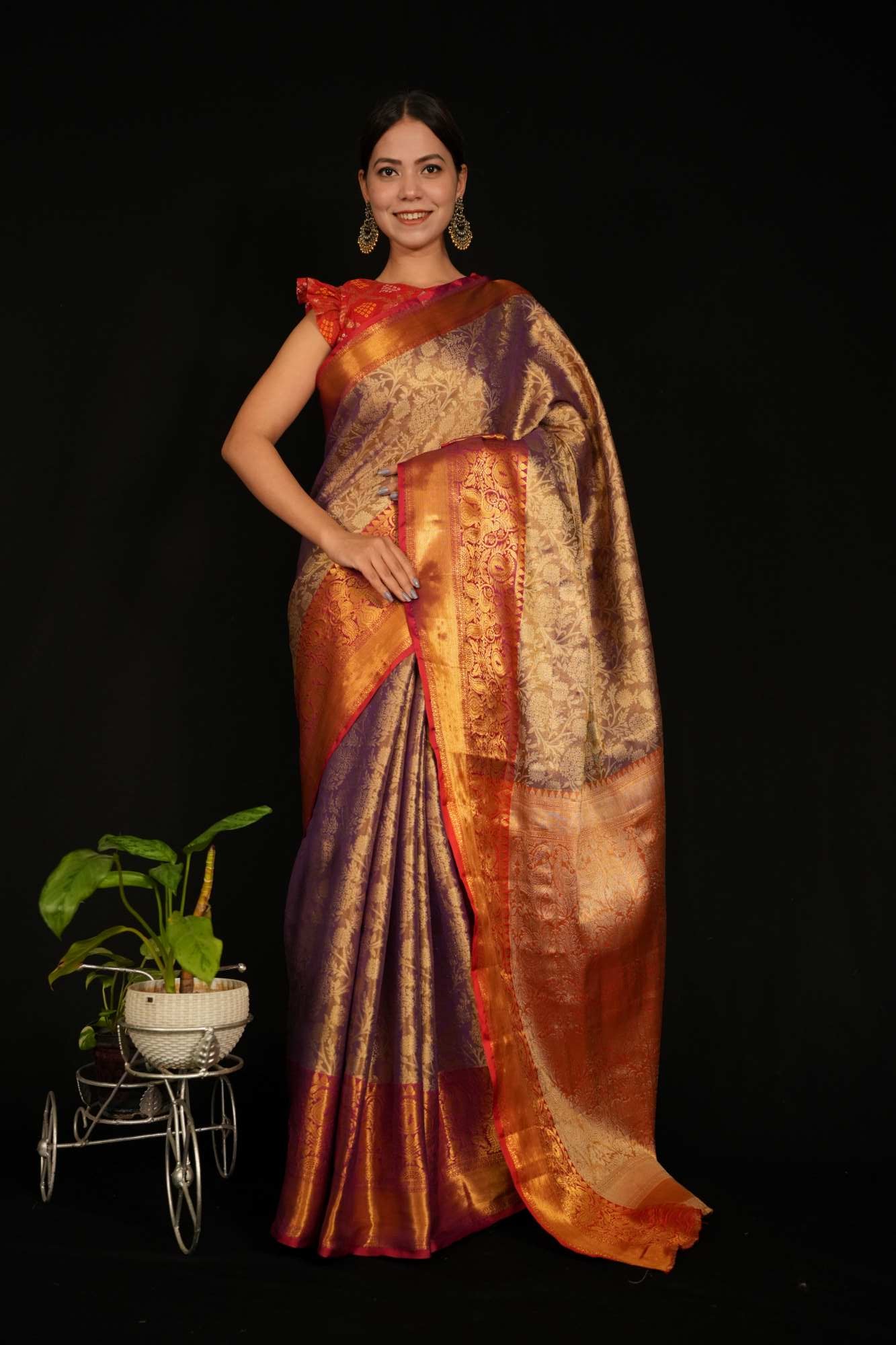 Exquisite Pattu Border Kanchipuram Inspired Art Silk Ready-to-Wear Saree with Ornate Palla – Luxury Elegance for Timeless Celebrations