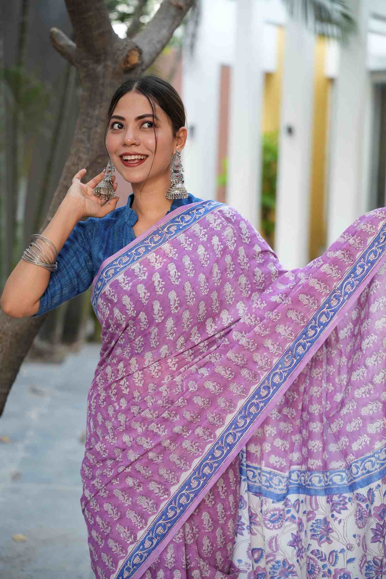 Jaipuri Sanganeri vegetable dyed mulmul ready to wear saree