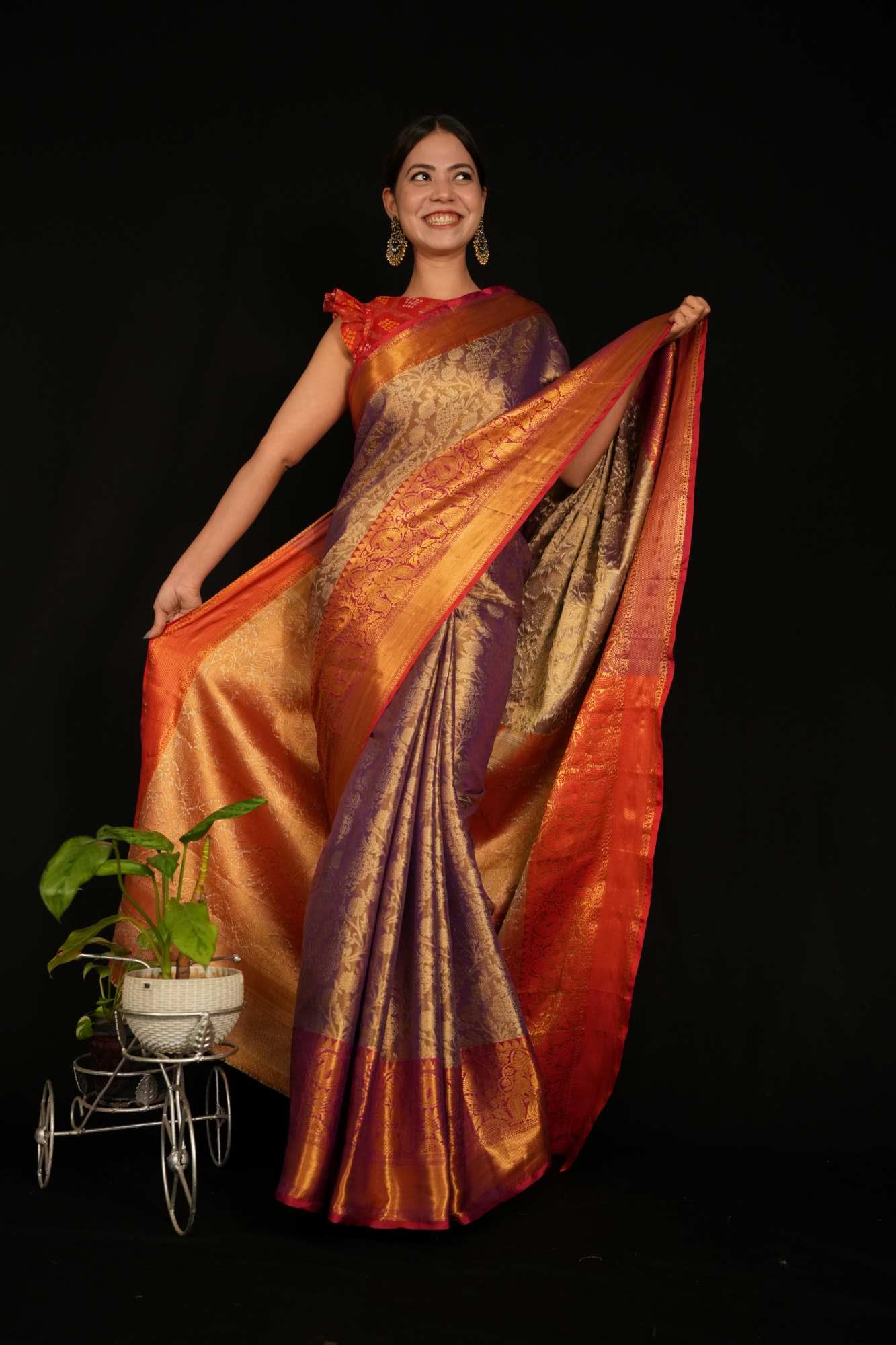 Exquisite Pattu Border Kanchipuram Inspired Art Silk Ready-to-Wear Saree with Ornate Palla – Luxury Elegance for Timeless Celebrations