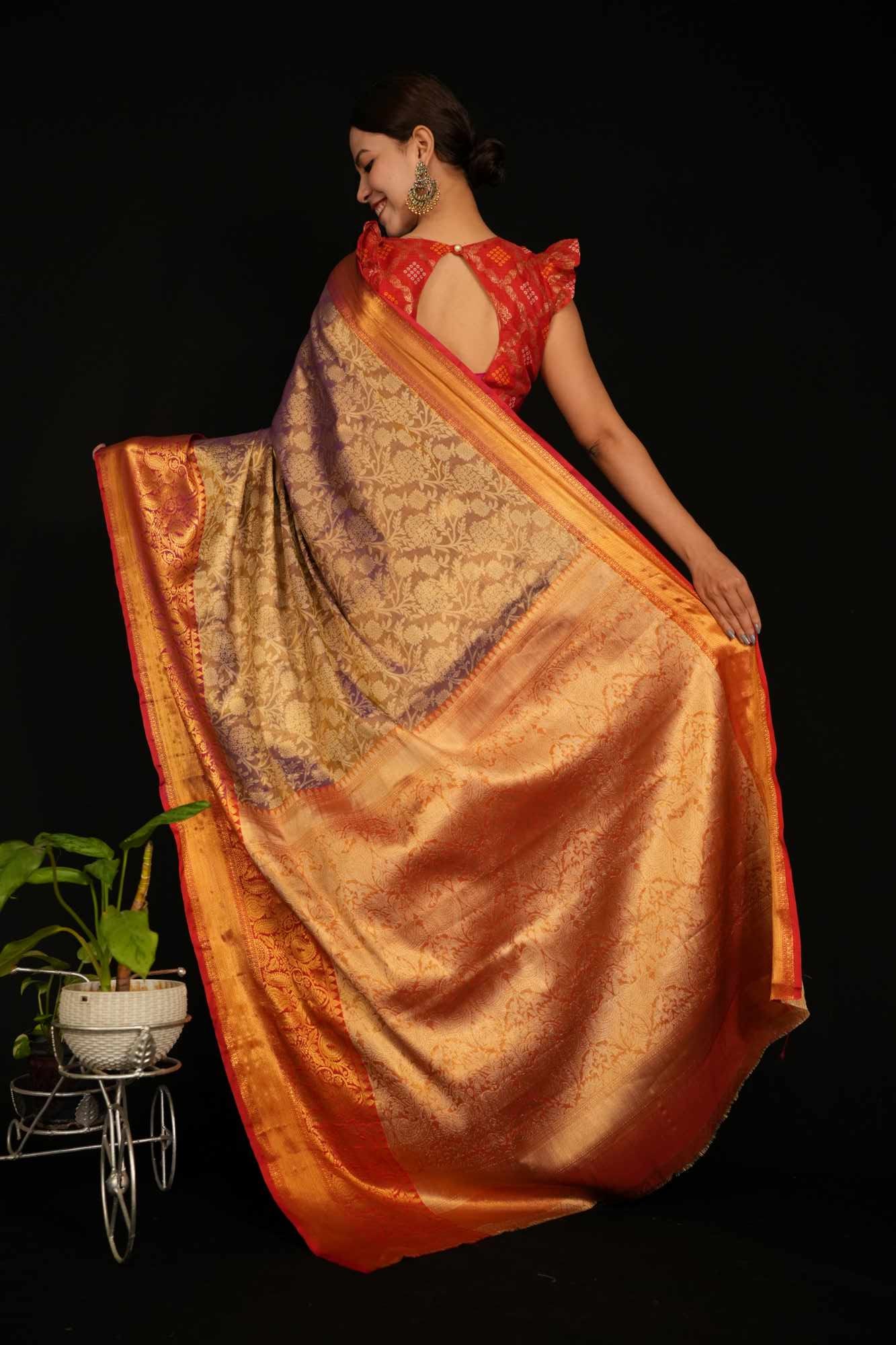 Exquisite Pattu Border Kanchipuram Inspired Art Silk Ready-to-Wear Saree with Ornate Palla – Luxury Elegance for Timeless Celebrations