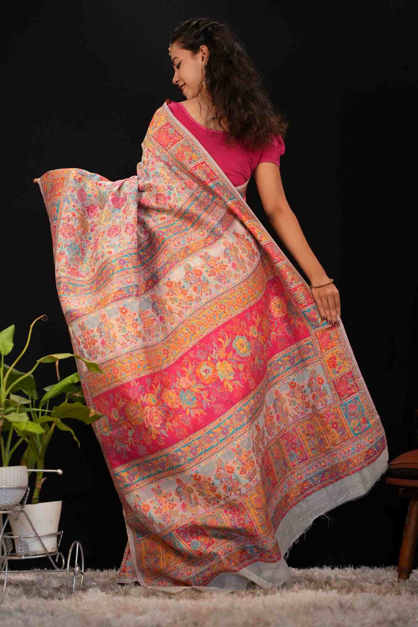 Intricately woven pashmina pattern banarasi Ready To Wear Saree